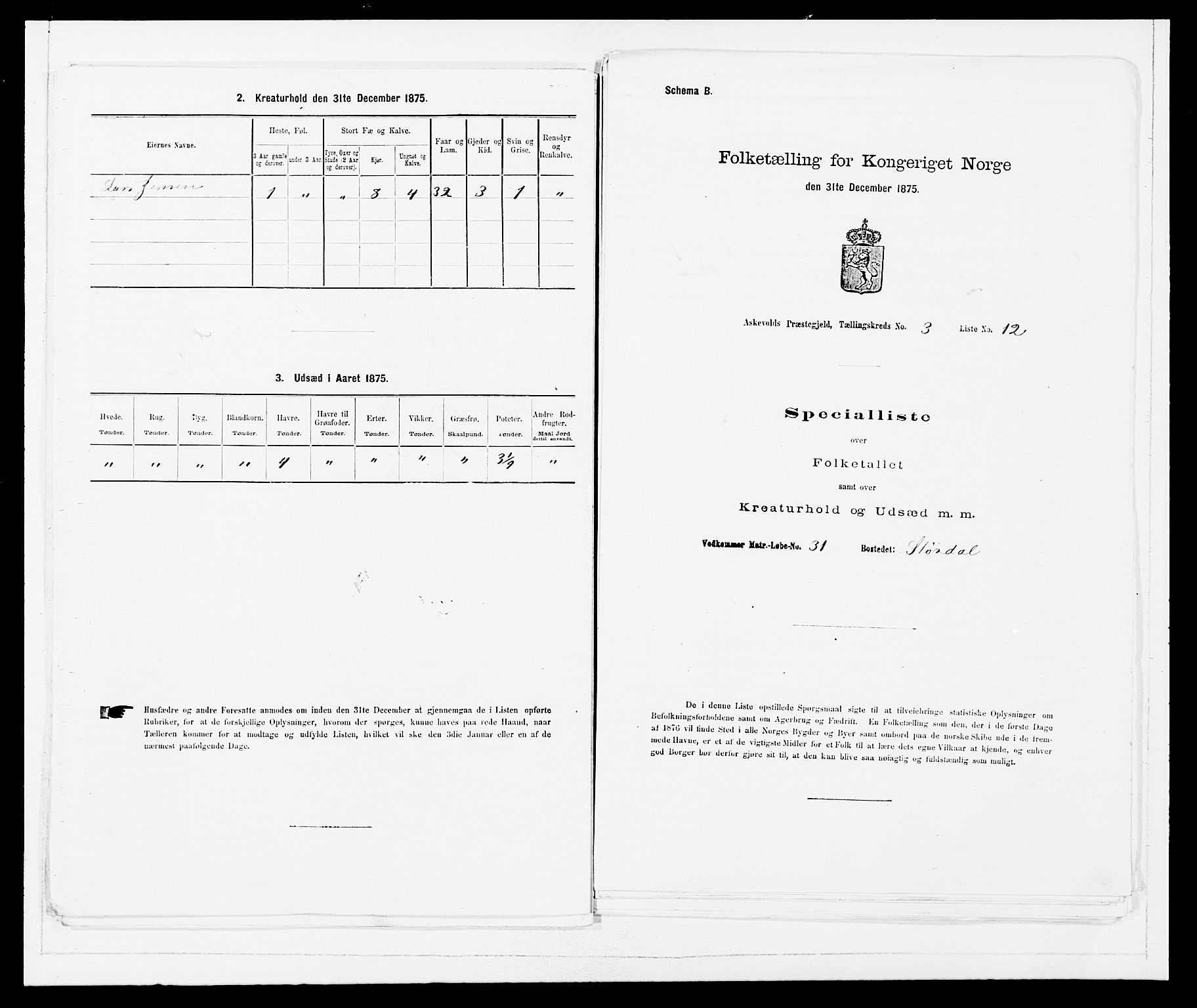 SAB, Folketelling 1875 for 1428P Askvoll prestegjeld, 1875, s. 187