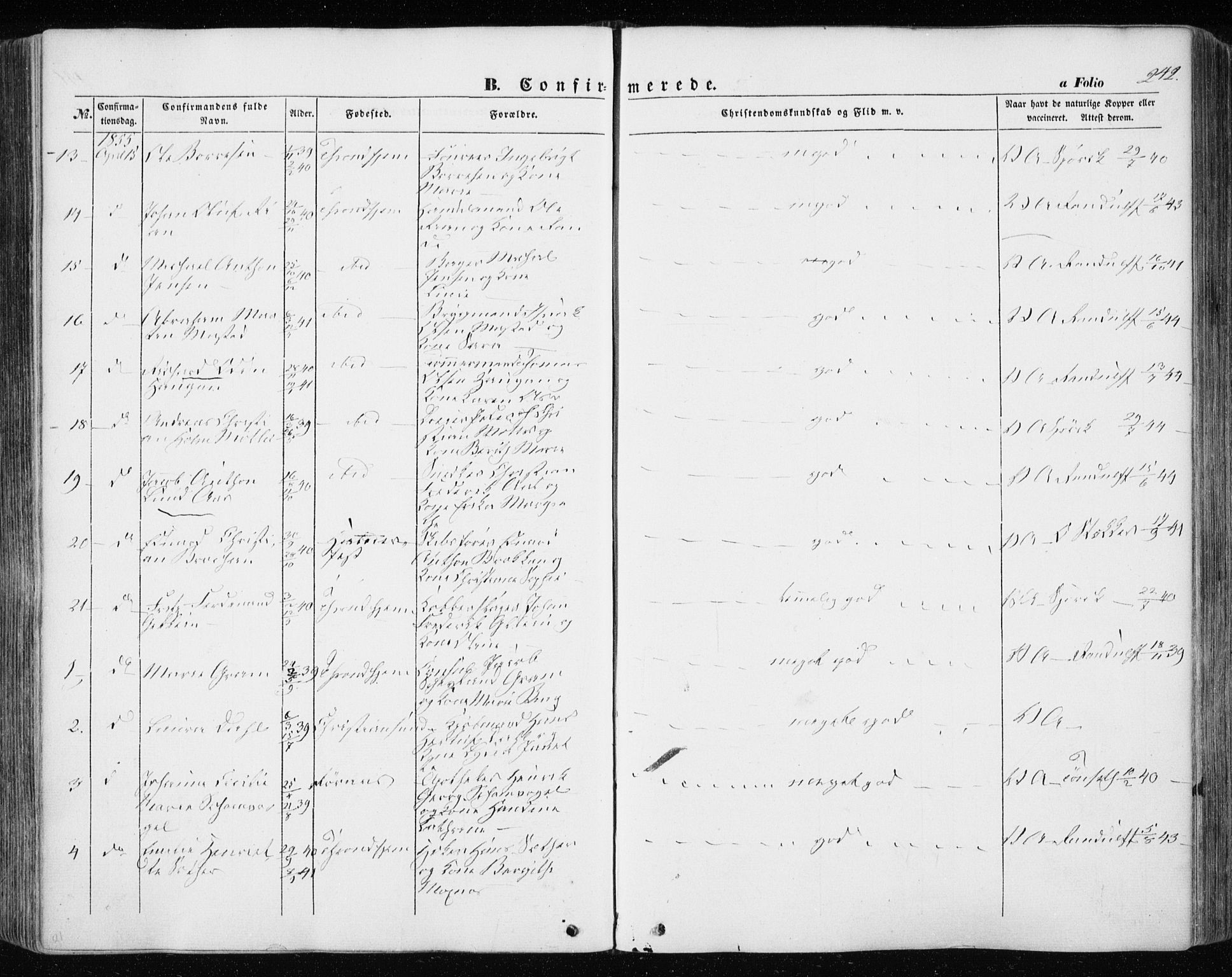 Ministerialprotokoller, klokkerbøker og fødselsregistre - Sør-Trøndelag, AV/SAT-A-1456/601/L0051: Ministerialbok nr. 601A19, 1848-1857, s. 242