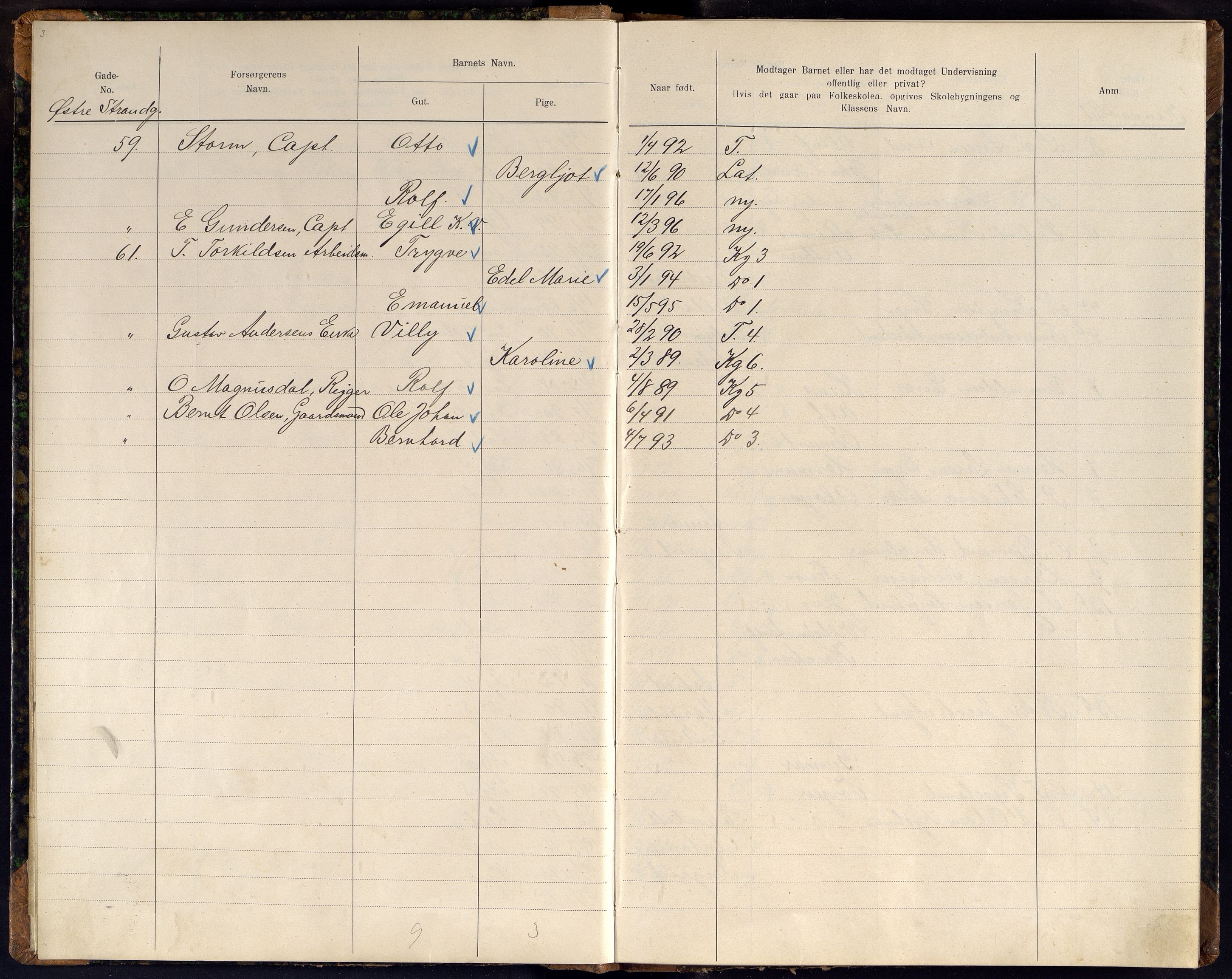 Kristiansand By - Skolekommisjonen/ -Styret, ARKSOR/1001KG510/J/Jb/L0011: Barnetelling, 1902, s. 3-4