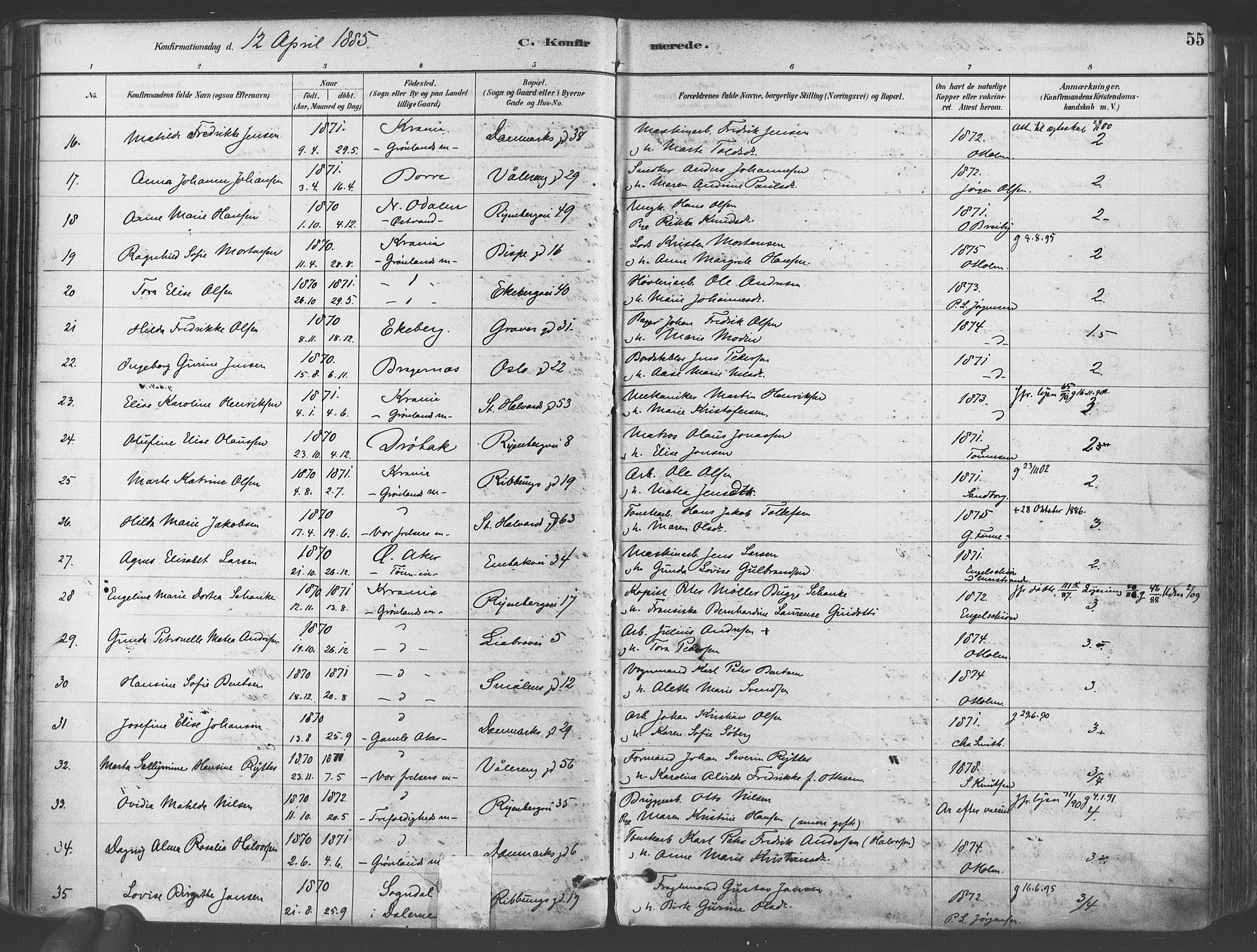 Gamlebyen prestekontor Kirkebøker, AV/SAO-A-10884/F/Fa/L0006: Ministerialbok nr. 6, 1881-1890, s. 55
