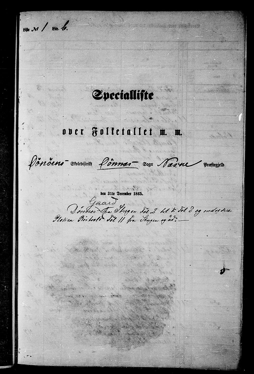 RA, Folketelling 1865 for 1828P Nesna prestegjeld, 1865, s. 26