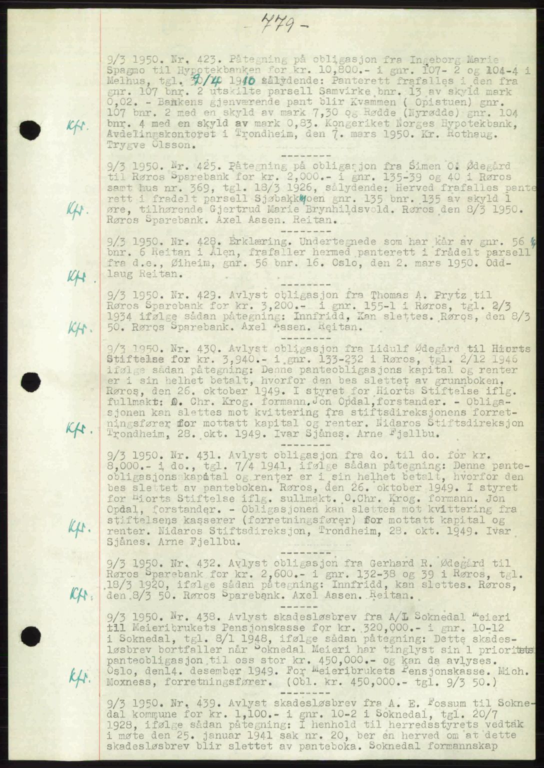 Gauldal sorenskriveri, SAT/A-0014/1/2/2C: Pantebok nr. A9, 1949-1950, Dagboknr: 423/1950