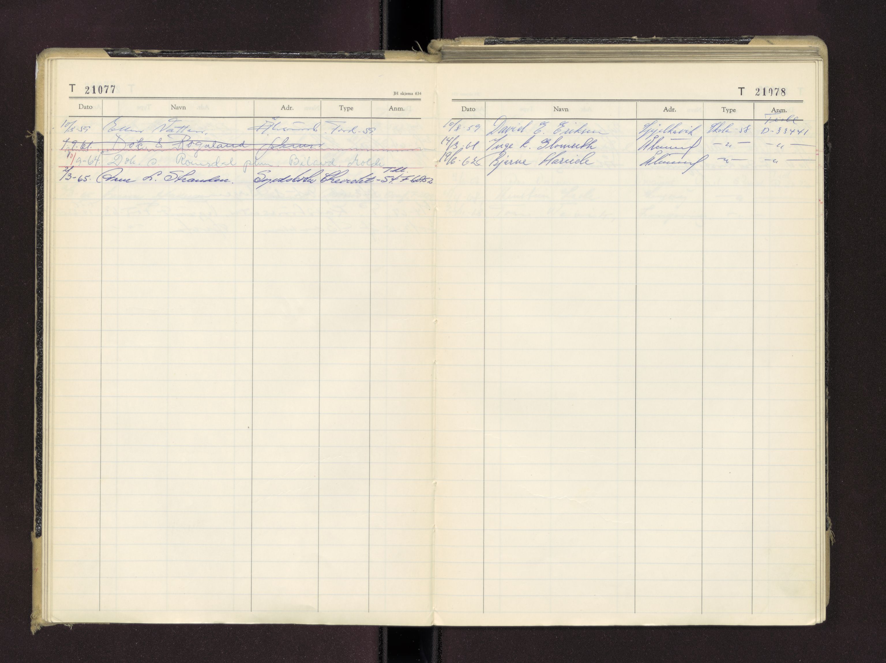 Møre og Romsdal vegkontor - Ålesund trafikkstasjon, AV/SAT-A-4099/F/Fc/L0016: Bilregister; T 21000 - T 21499, 1955-1970