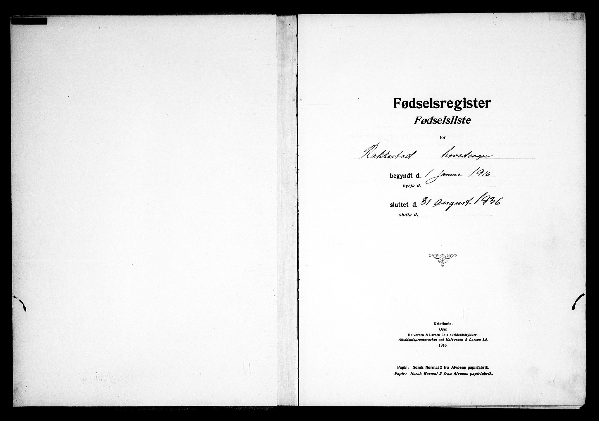 Rakkestad prestekontor Kirkebøker, SAO/A-2008/J/Ja/L0001: Fødselsregister nr. I 1, 1916-1936