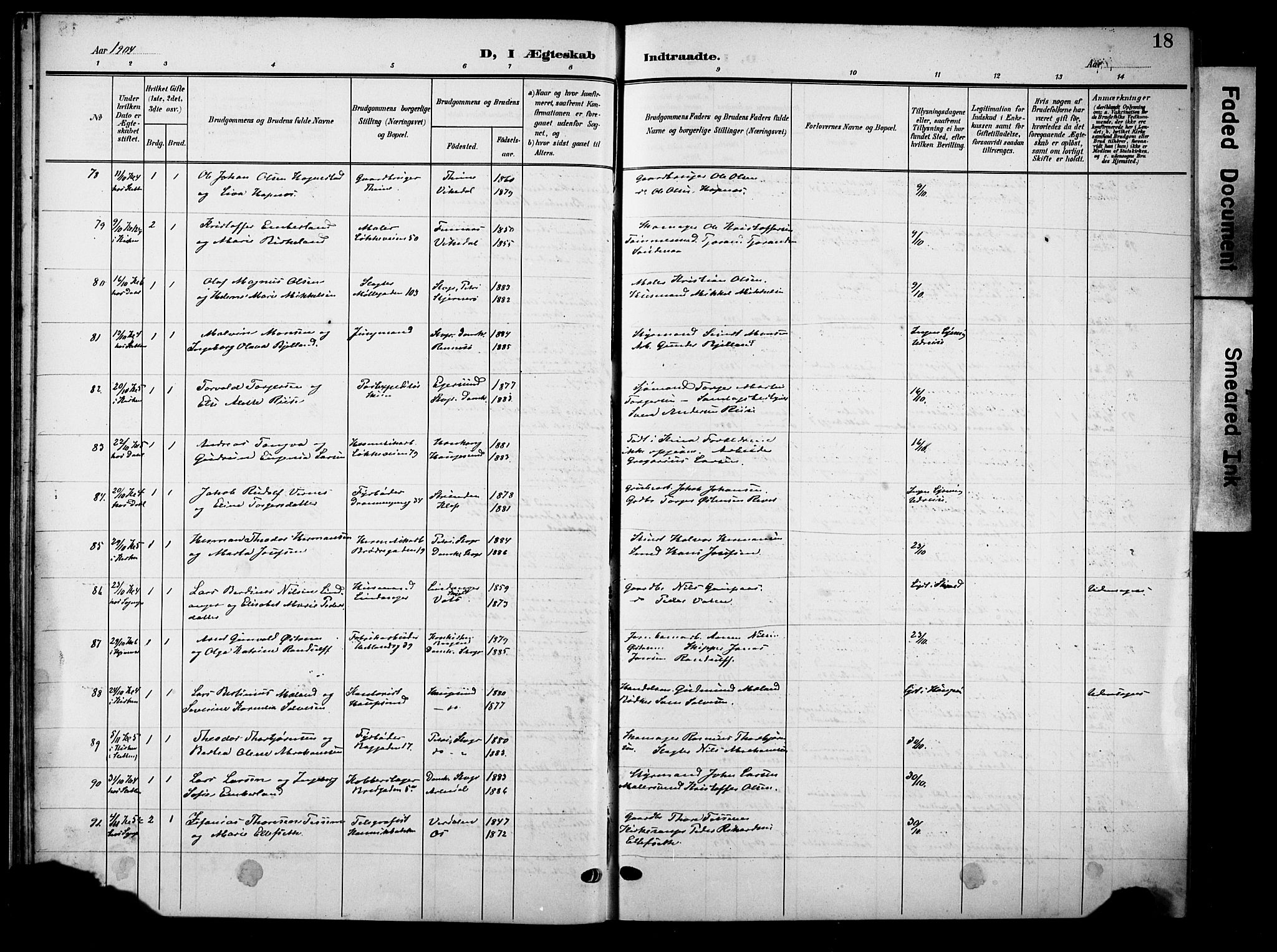 Domkirken sokneprestkontor, AV/SAST-A-101812/001/30/30BB/L0017: Klokkerbok nr. B 17, 1902-1921, s. 18