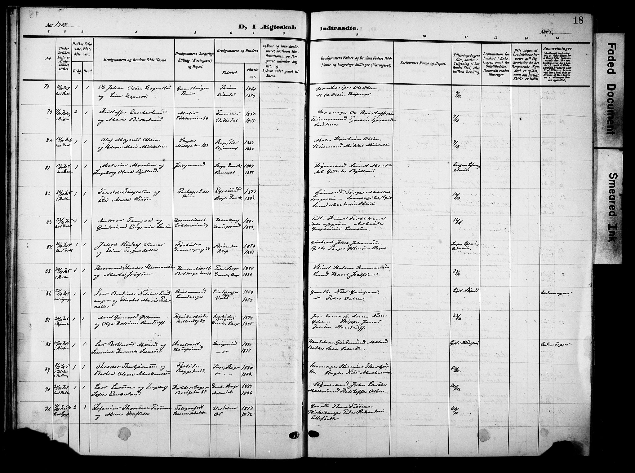 Domkirken sokneprestkontor, SAST/A-101812/001/30/30BB/L0017: Klokkerbok nr. B 17, 1902-1921, s. 18