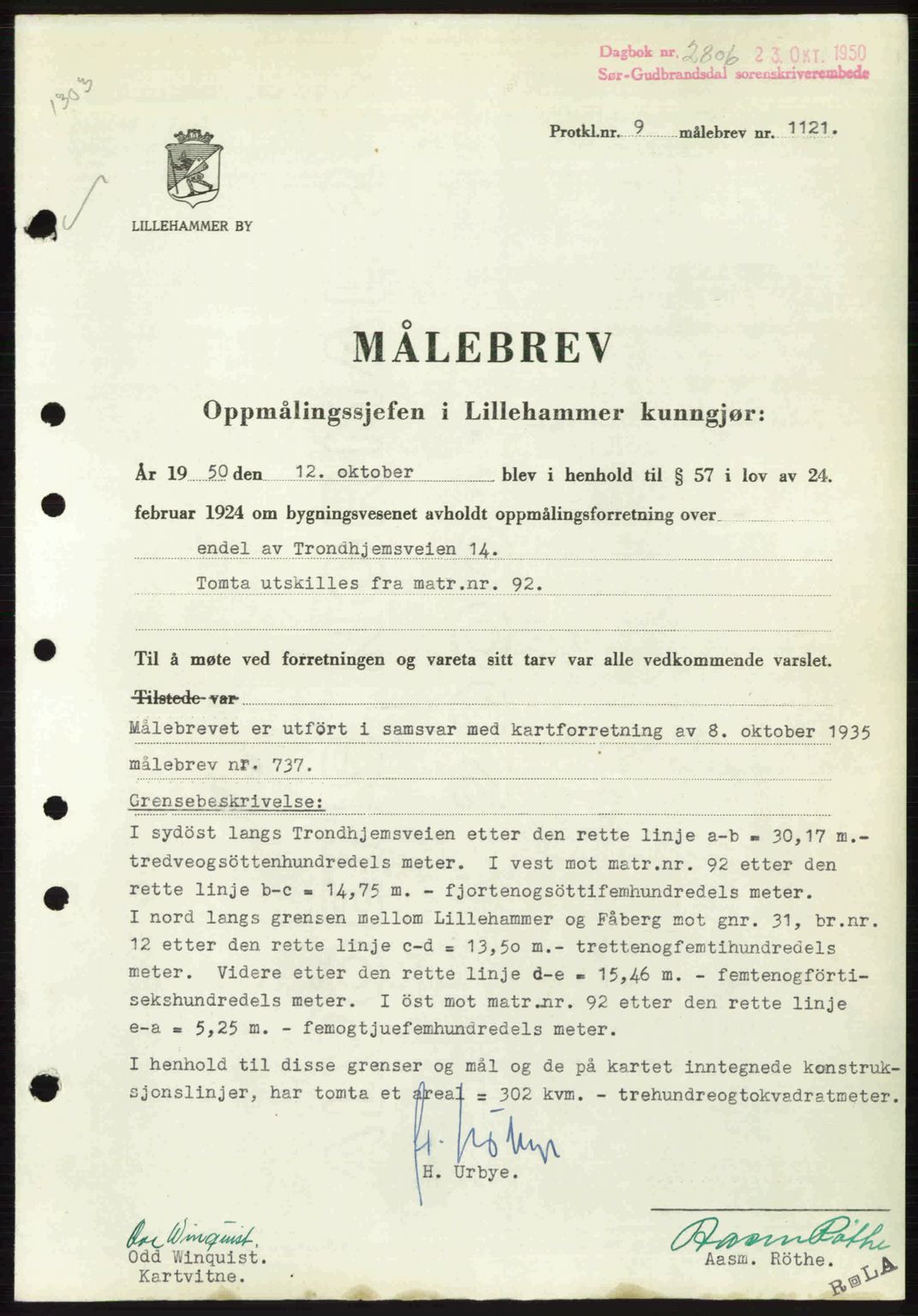 Sør-Gudbrandsdal tingrett, SAH/TING-004/H/Hb/Hbd/L0029: Pantebok nr. A29, 1950-1950, Dagboknr: 2806/1950
