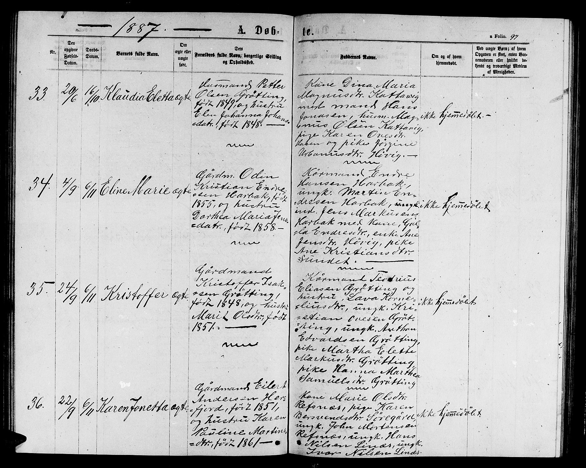 Ministerialprotokoller, klokkerbøker og fødselsregistre - Sør-Trøndelag, SAT/A-1456/656/L0695: Klokkerbok nr. 656C01, 1867-1889, s. 97
