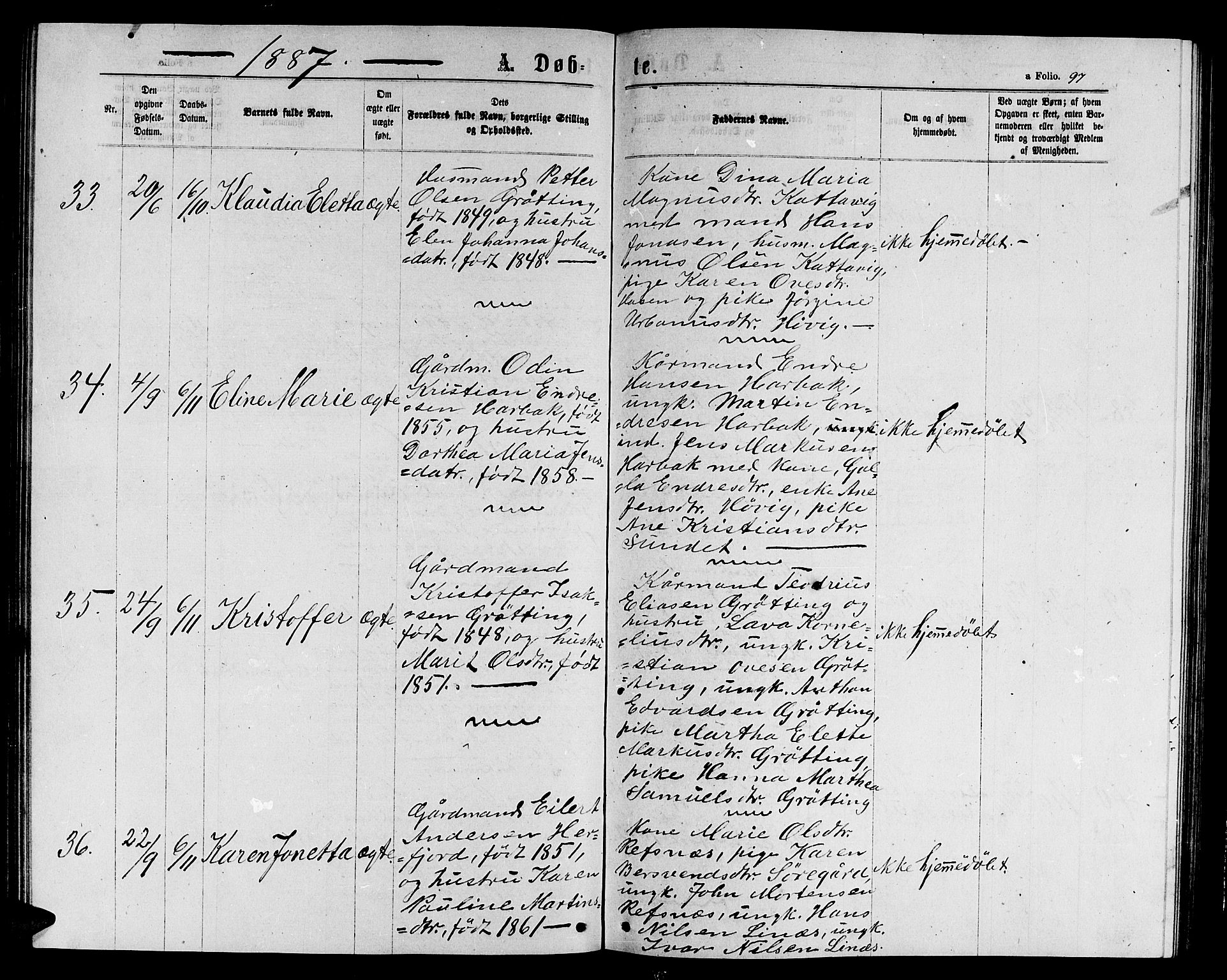 Ministerialprotokoller, klokkerbøker og fødselsregistre - Sør-Trøndelag, AV/SAT-A-1456/656/L0695: Klokkerbok nr. 656C01, 1867-1889, s. 97
