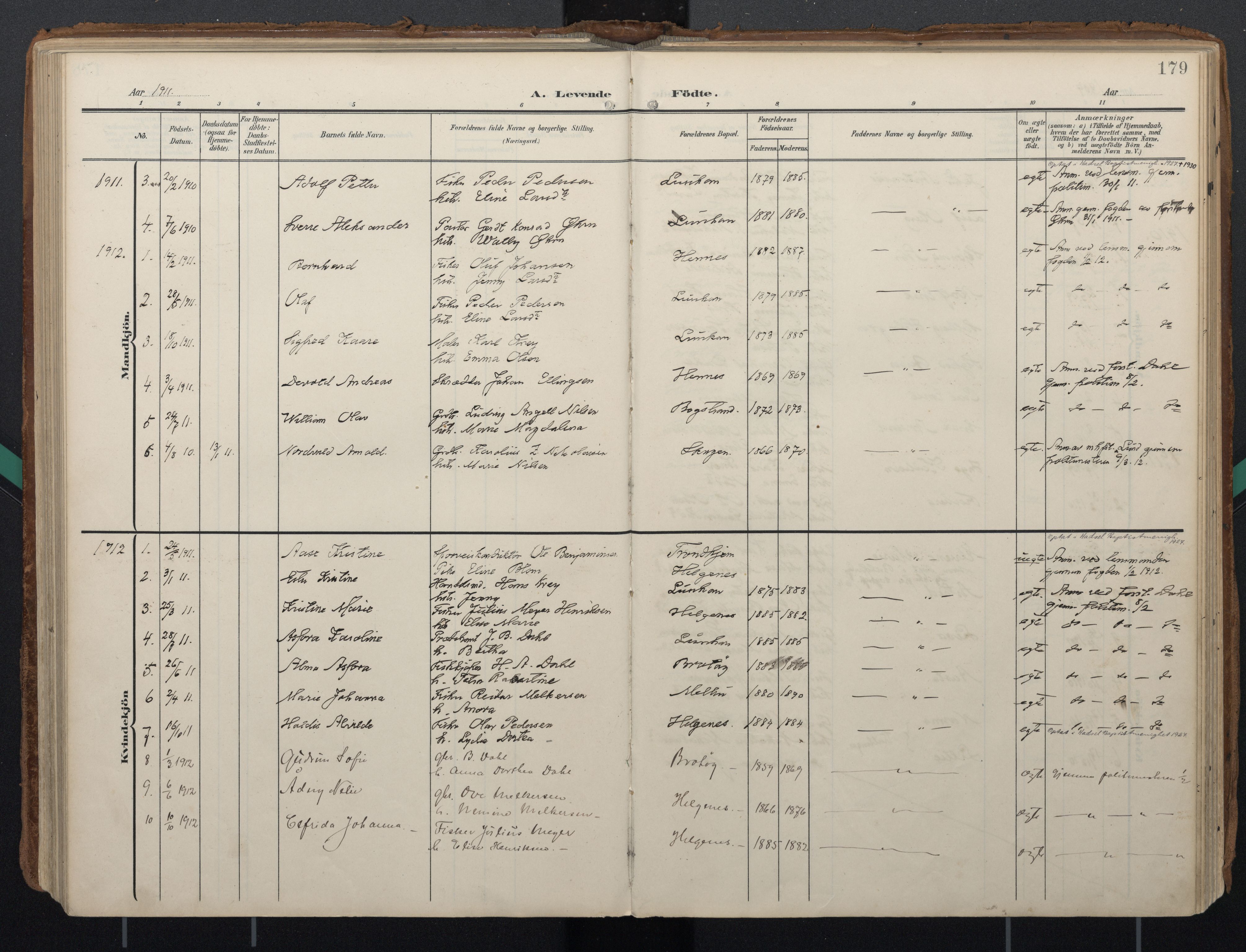 Ministerialprotokoller, klokkerbøker og fødselsregistre - Nordland, AV/SAT-A-1459/888/L1248: Ministerialbok nr. 888A14, 1904-1913, s. 179