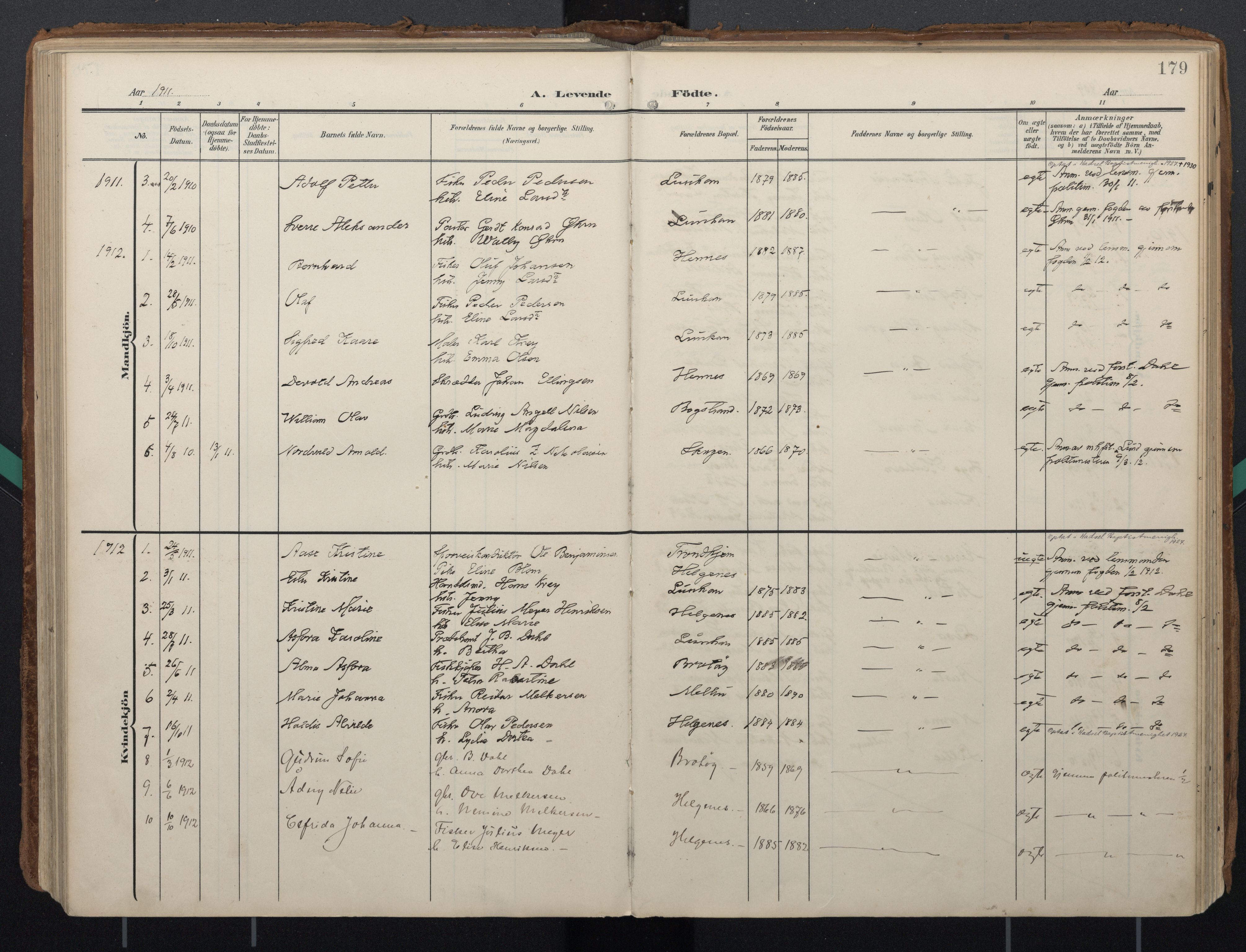 Ministerialprotokoller, klokkerbøker og fødselsregistre - Nordland, SAT/A-1459/888/L1248: Ministerialbok nr. 888A14, 1904-1913, s. 179