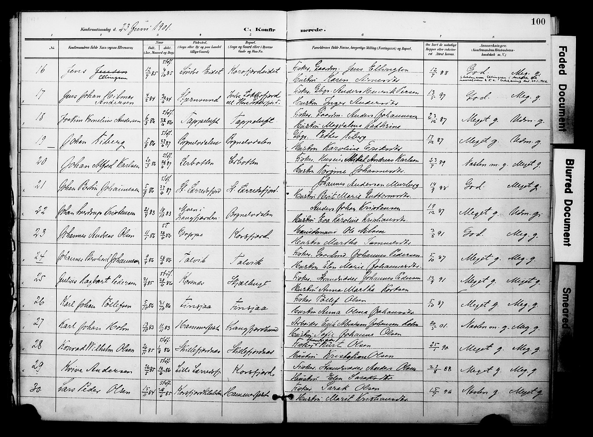 Talvik sokneprestkontor, AV/SATØ-S-1337/H/Ha/L0014kirke: Ministerialbok nr. 14, 1897-1905, s. 100