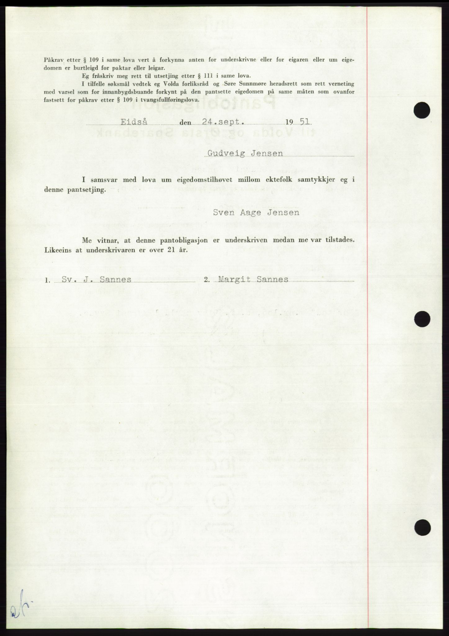 Søre Sunnmøre sorenskriveri, AV/SAT-A-4122/1/2/2C/L0120: Pantebok nr. 8B, 1951-1951, Dagboknr: 1801/1951