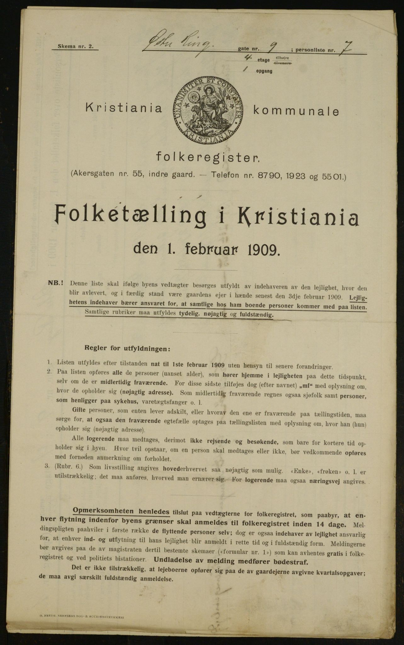 OBA, Kommunal folketelling 1.2.1909 for Kristiania kjøpstad, 1909, s. 41480