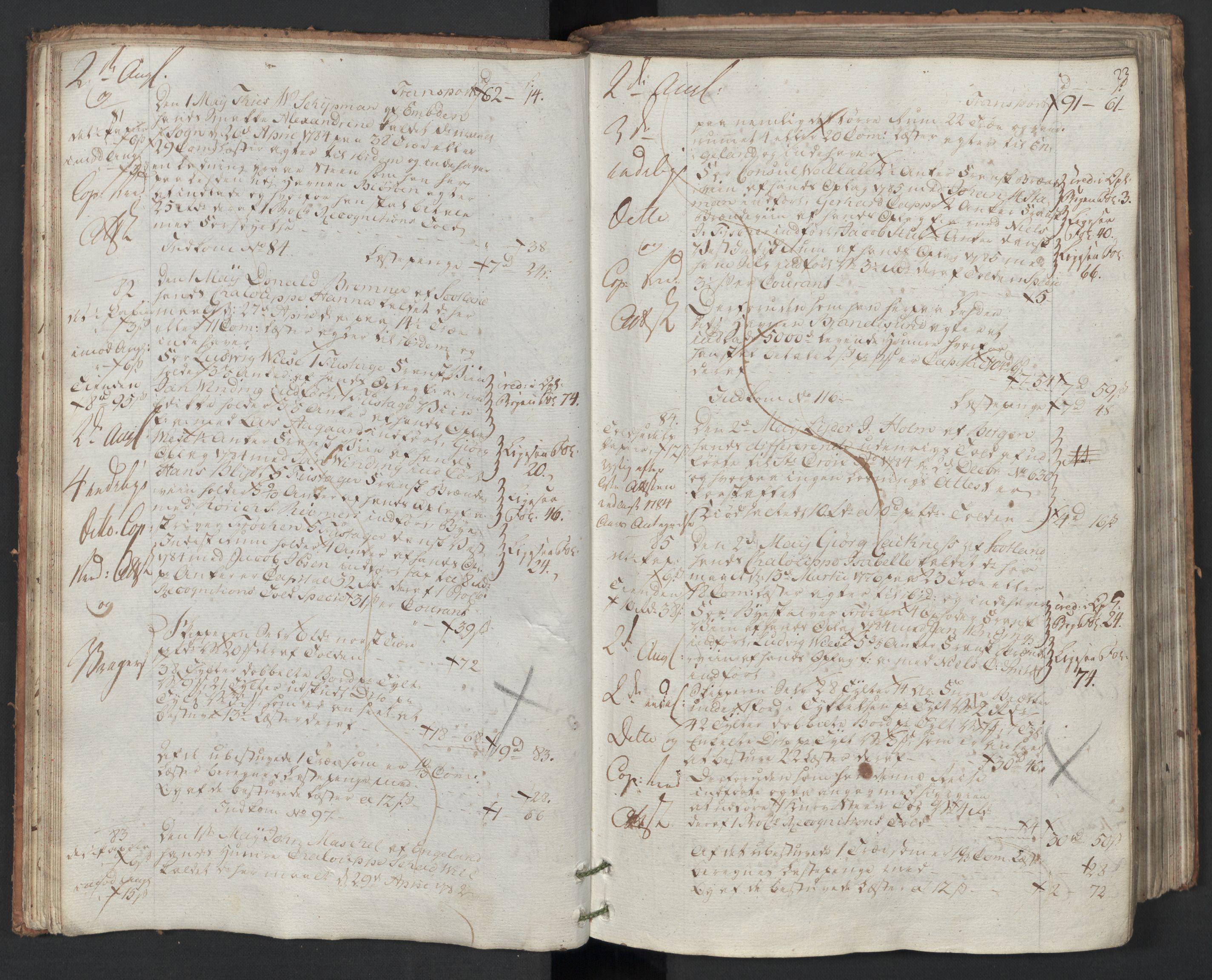 Generaltollkammeret, tollregnskaper, AV/RA-EA-5490/R26/L0223/0001: Tollregnskaper Bergen A / Utgående hovedtollbok, 1786, s. 22b-23a