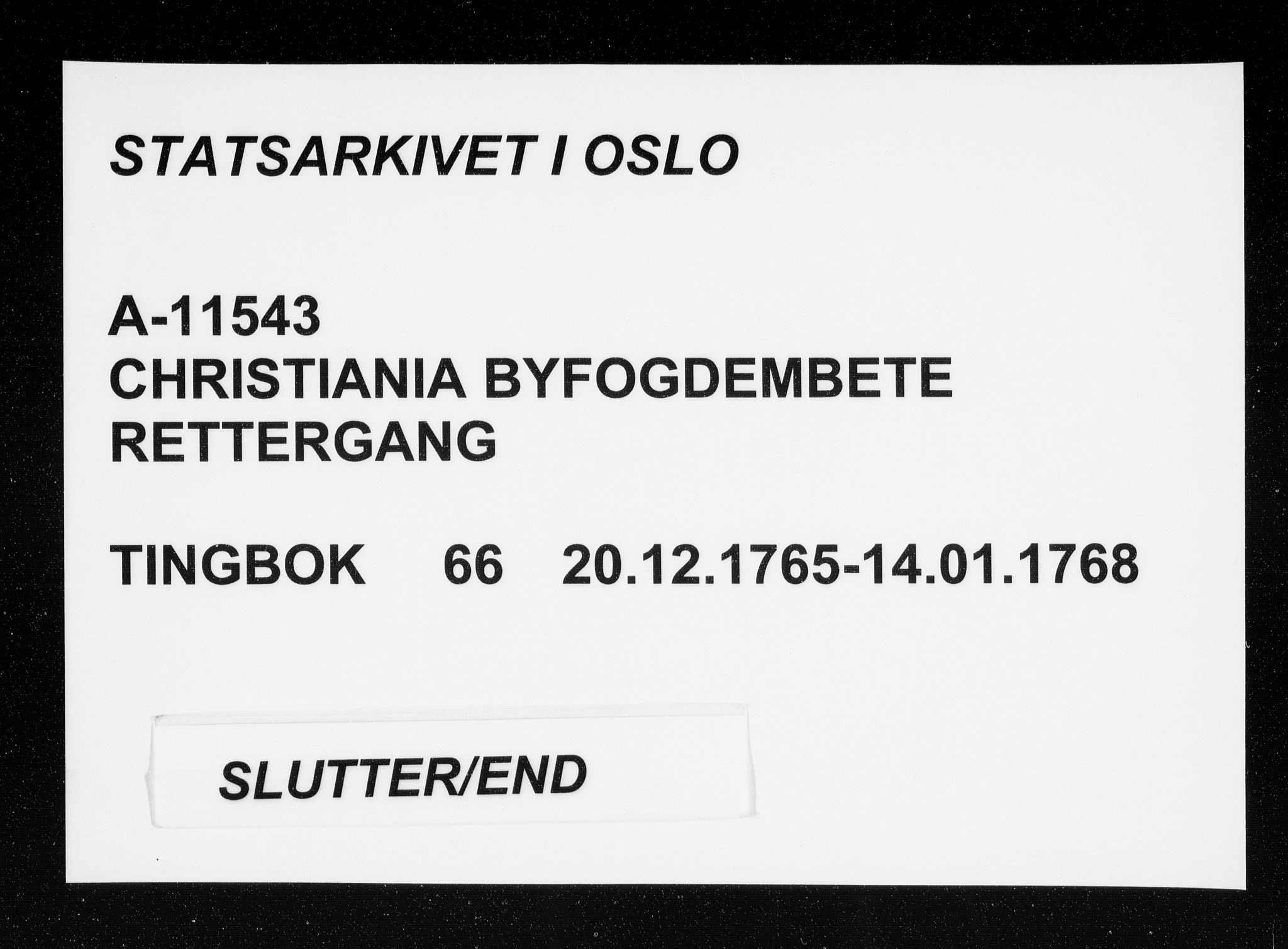 Christiania byfogd, SAO/A-11543/F/Fb/L0066: Tingbok, 1765-1768