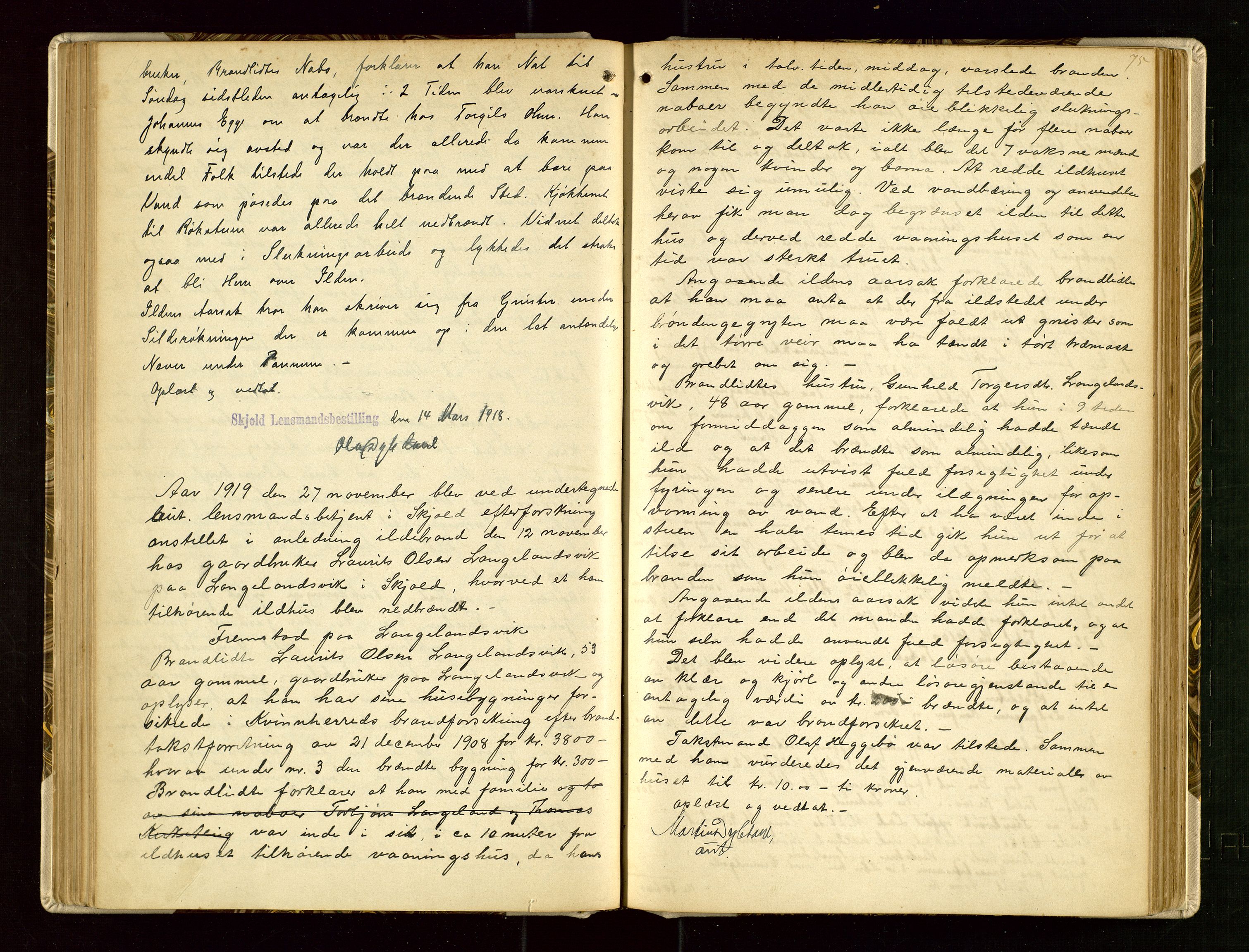 Skjold lensmannskontor, AV/SAST-A-100182/Goa/L0002: "Brandtaksasjons-Protokol for Skjolds Thinglag", 1890-1949, s. 74b-75a