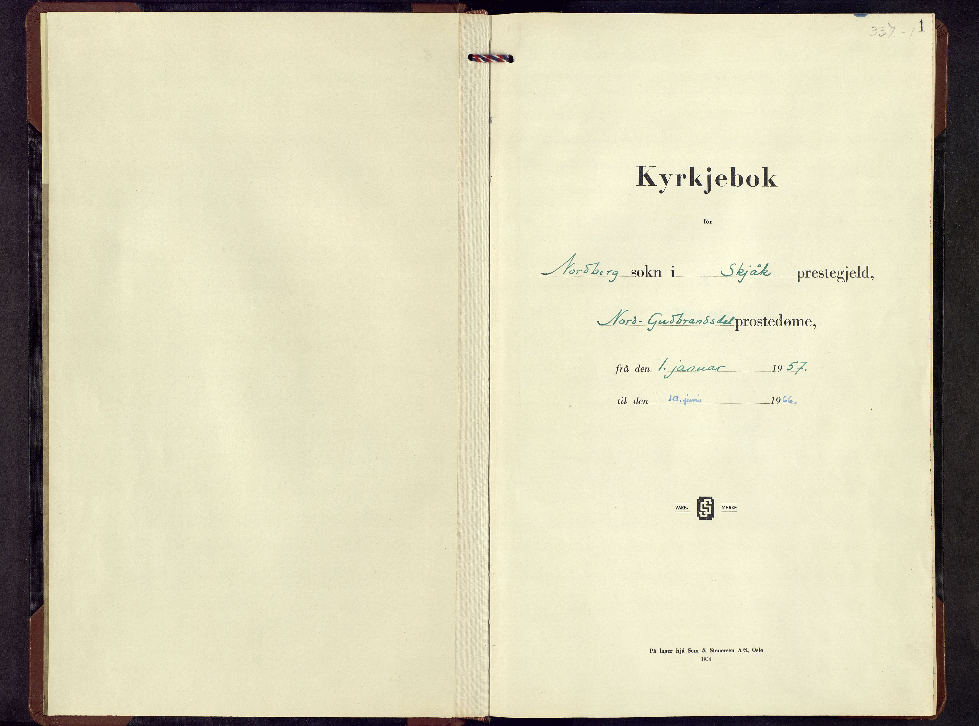 Skjåk prestekontor, SAH/PREST-072/H/Ha/Hab/L0009: Klokkerbok nr. 9, 1957-1966, s. 1