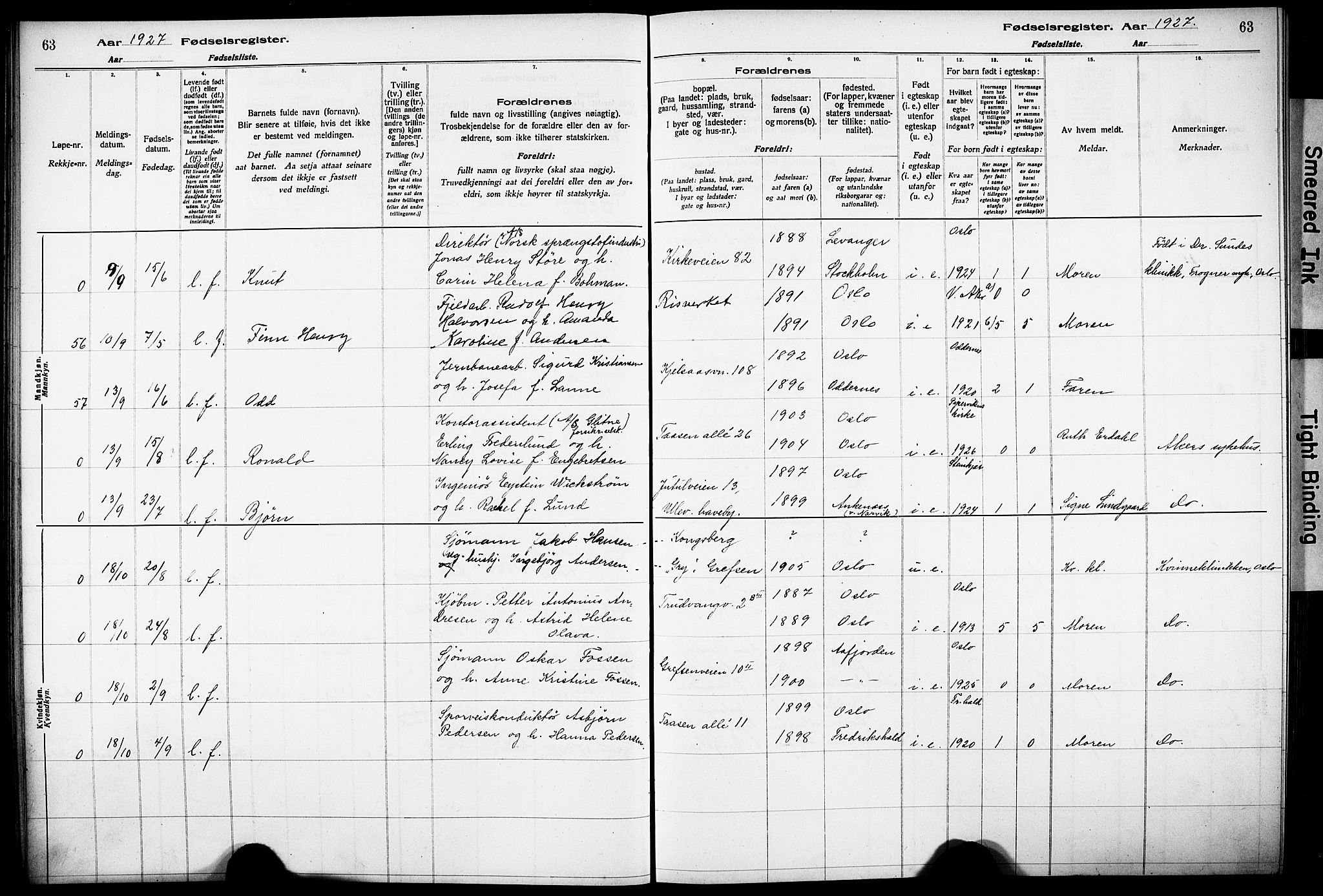 Vestre Aker prestekontor Kirkebøker, AV/SAO-A-10025/J/Ja/L0003: Fødselsregister nr. 3, 1926-1930, s. 63