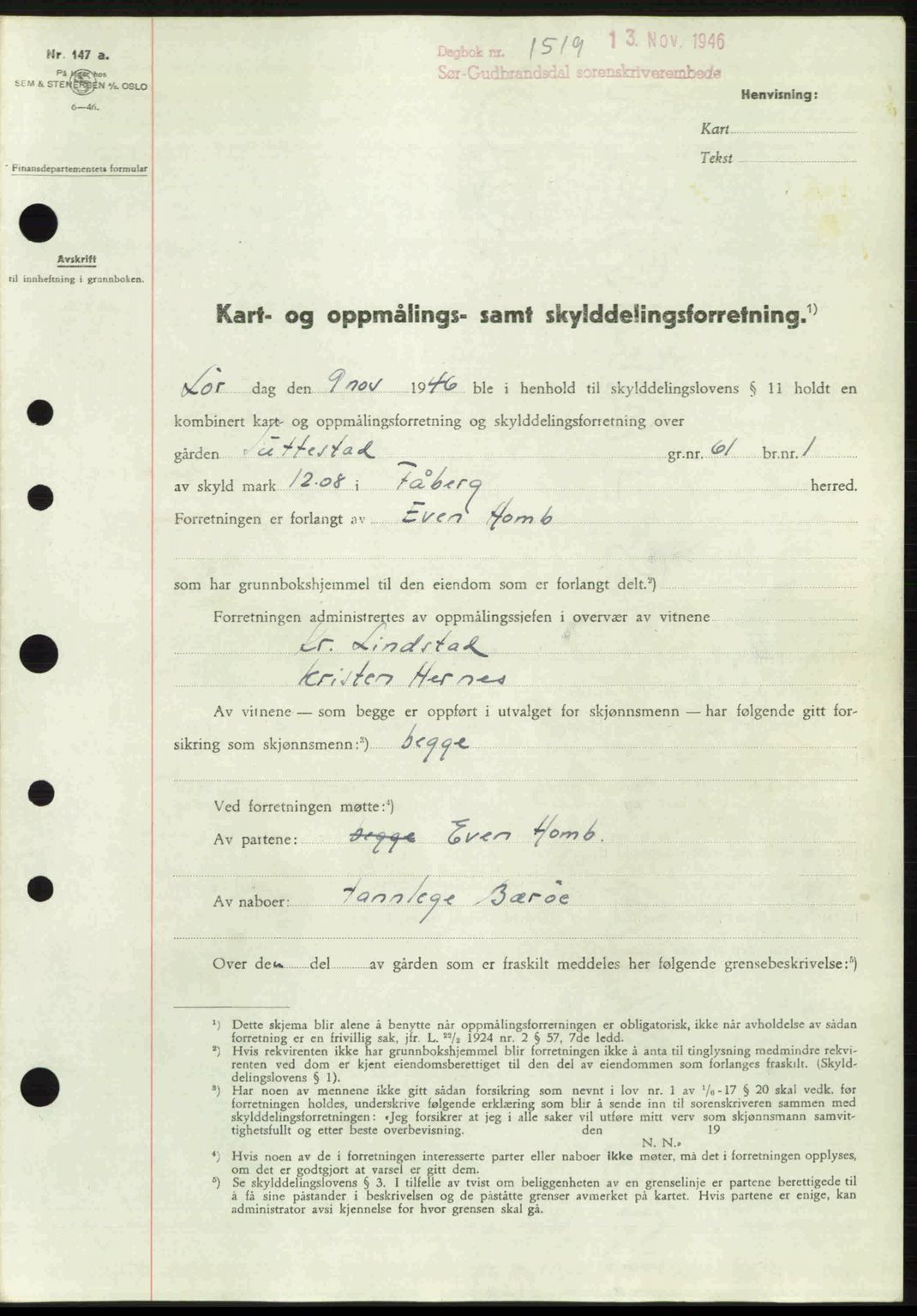 Sør-Gudbrandsdal tingrett, SAH/TING-004/H/Hb/Hbd/L0017: Pantebok nr. A17, 1946-1947, Dagboknr: 1519/1946