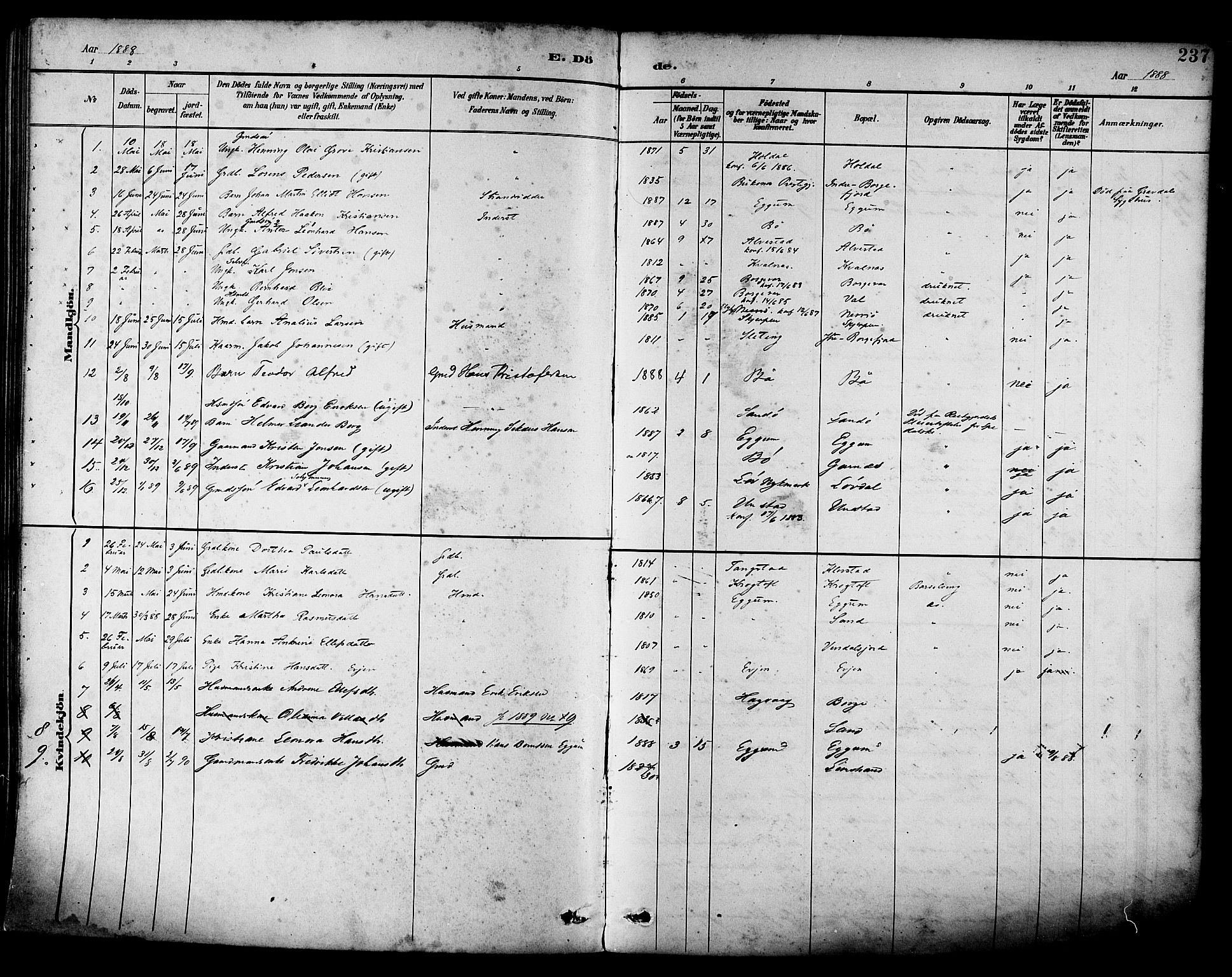 Ministerialprotokoller, klokkerbøker og fødselsregistre - Nordland, AV/SAT-A-1459/880/L1133: Ministerialbok nr. 880A07, 1888-1898, s. 237