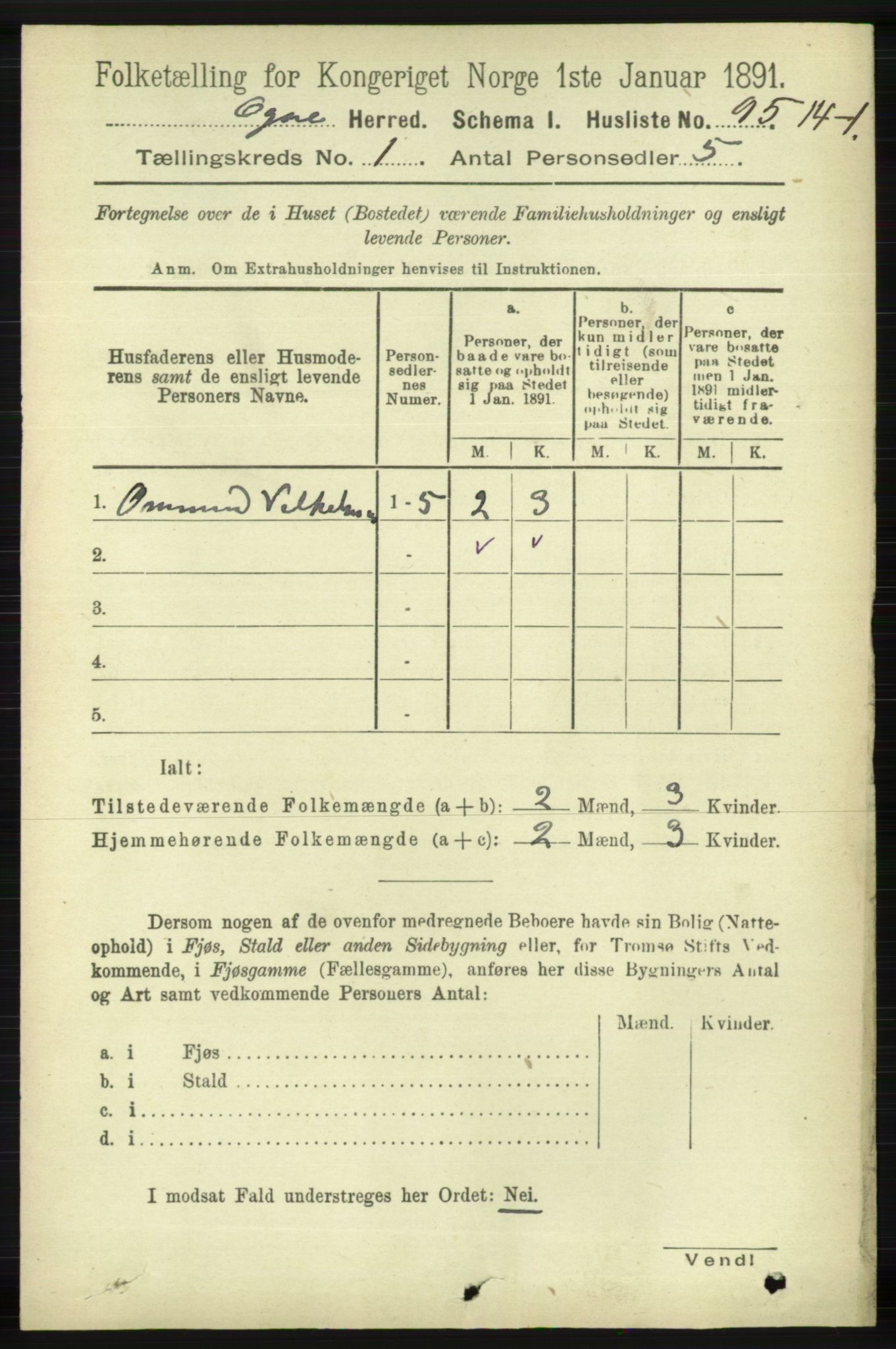 RA, Folketelling 1891 for 1117 Ogna herred, 1891, s. 105