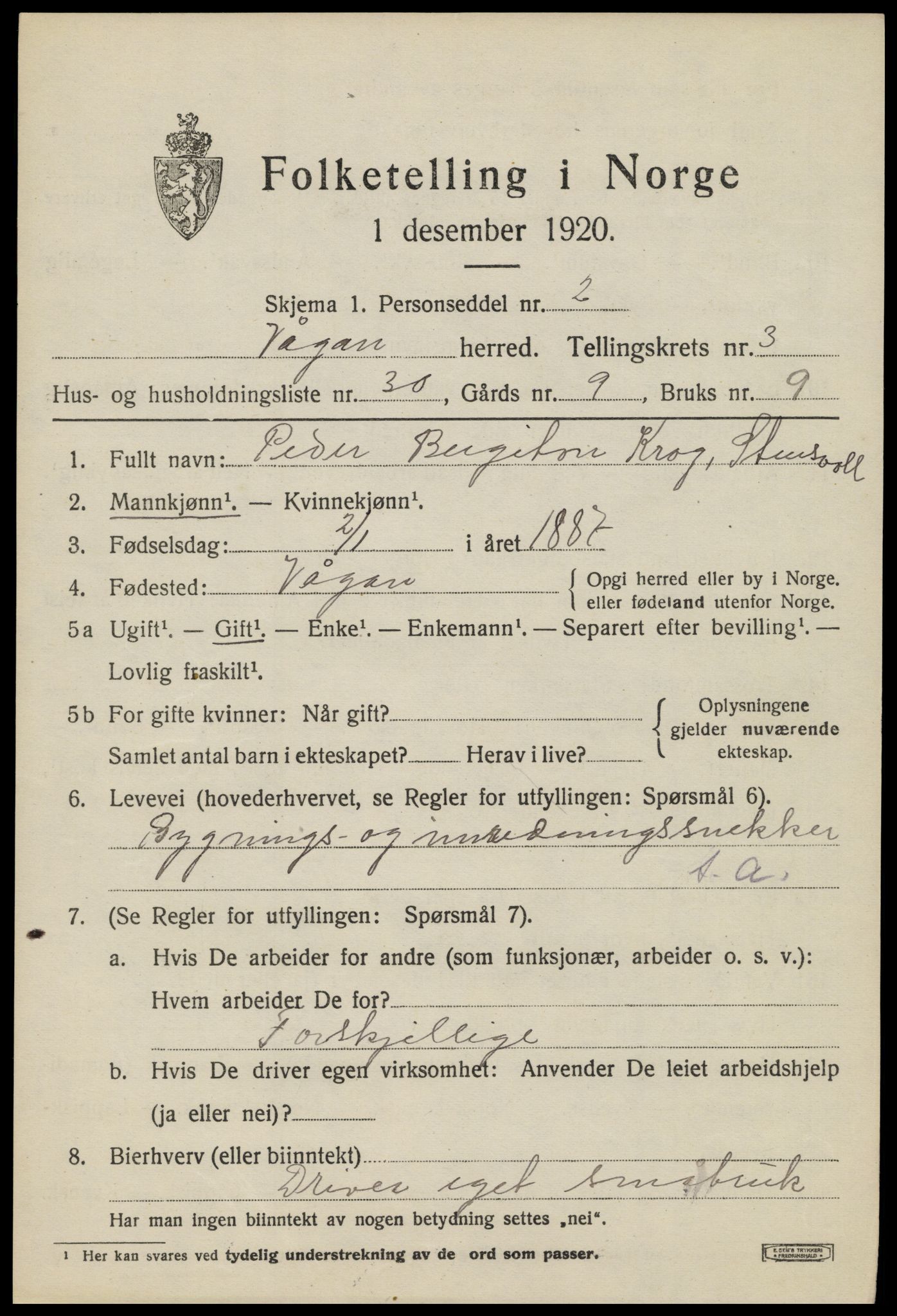 SAT, Folketelling 1920 for 1865 Vågan herred, 1920, s. 2945