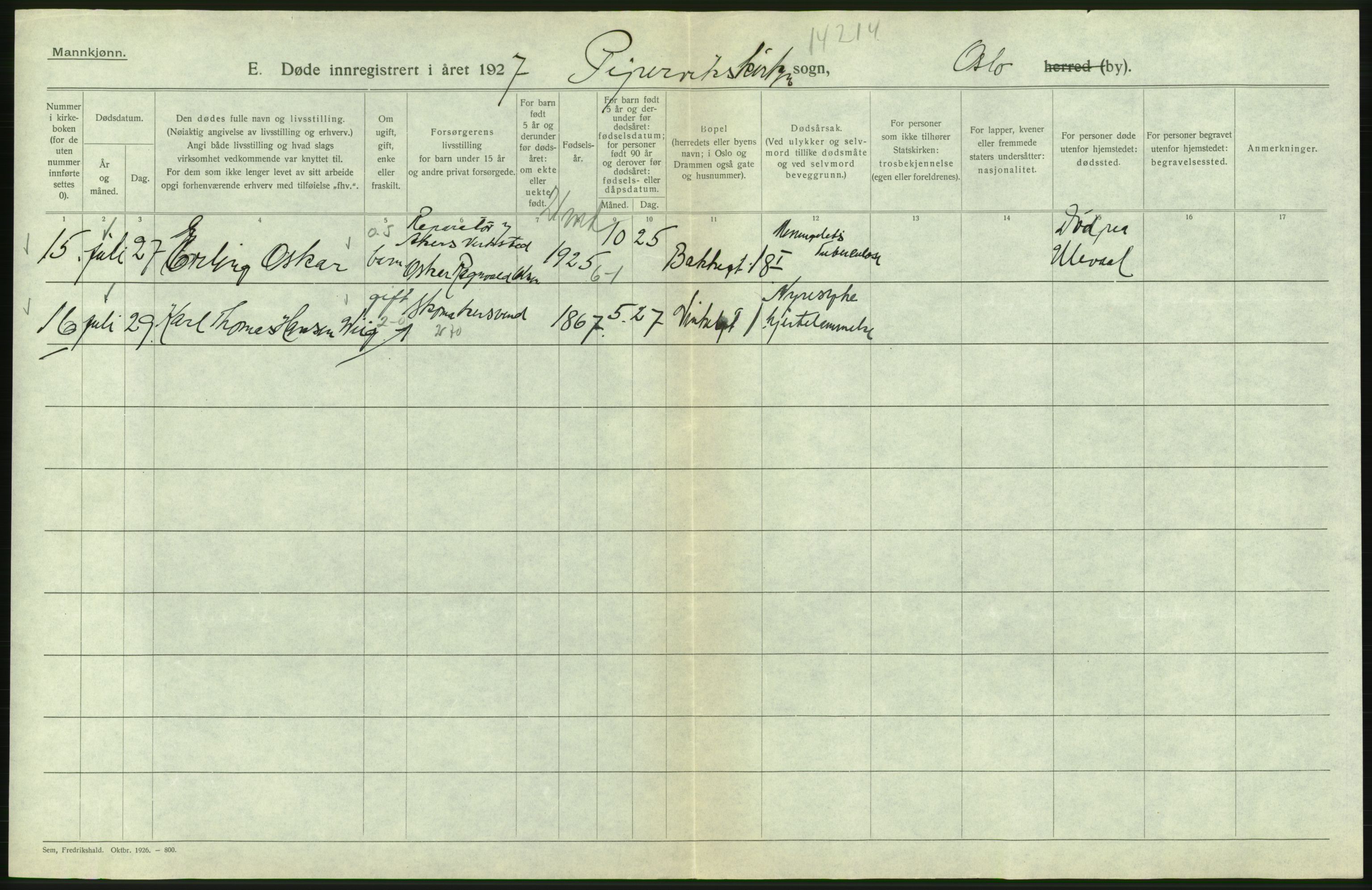 Statistisk sentralbyrå, Sosiodemografiske emner, Befolkning, AV/RA-S-2228/D/Df/Dfc/Dfcg/L0009: Oslo: Døde menn, 1927, s. 566