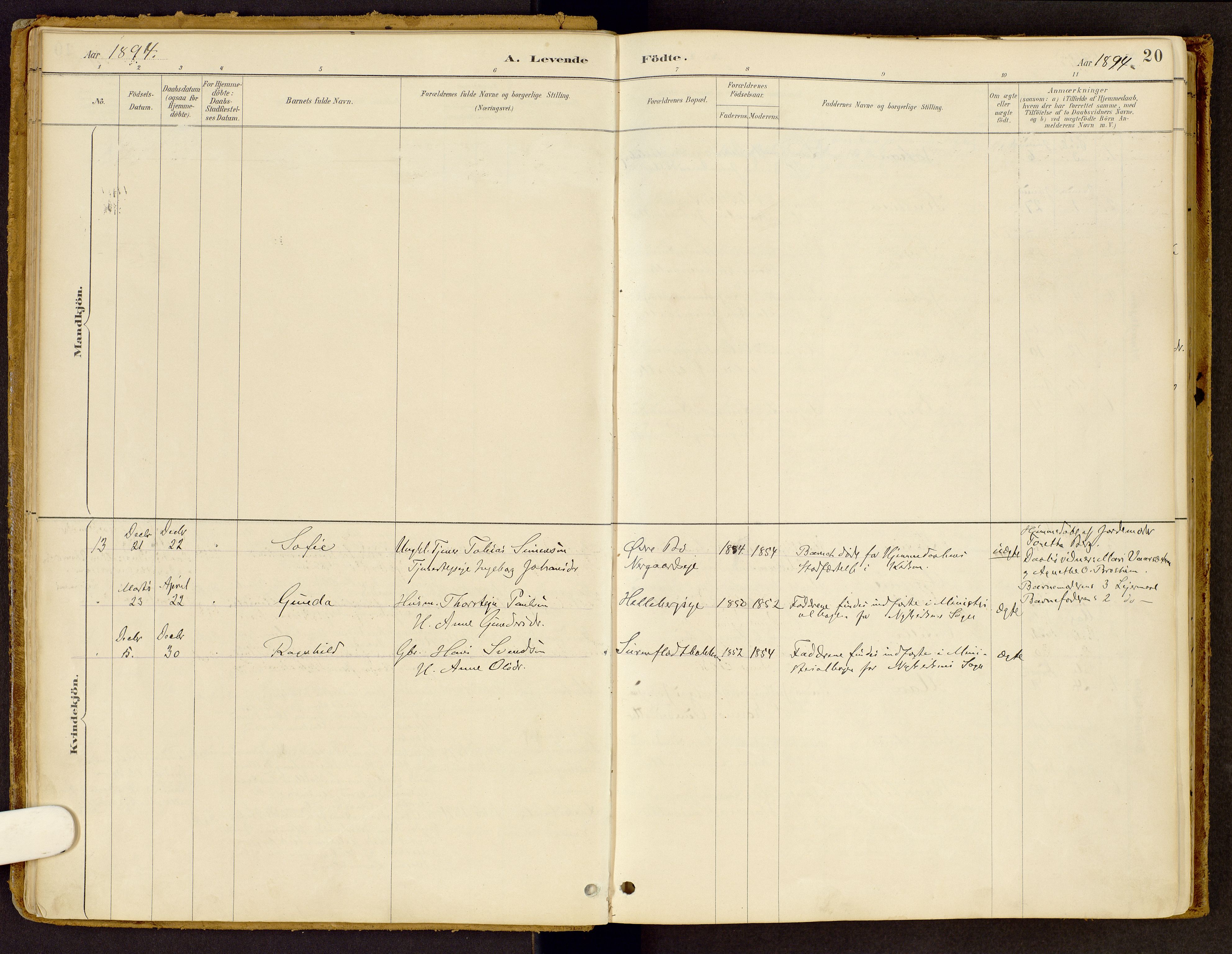 Vestre Gausdal prestekontor, AV/SAH-PREST-094/H/Ha/Haa/L0002: Ministerialbok nr. 2, 1887-1918, s. 20