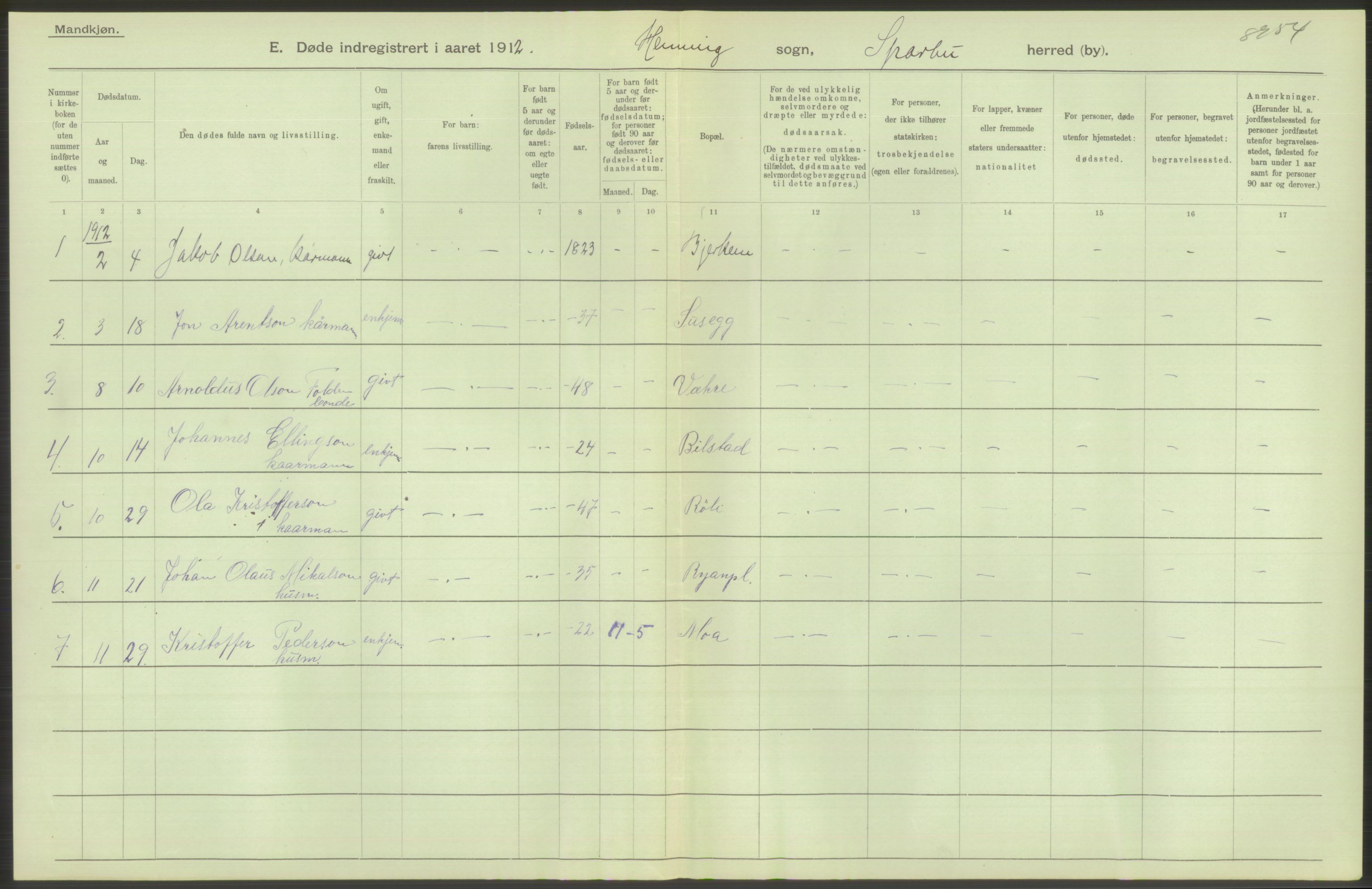 Statistisk sentralbyrå, Sosiodemografiske emner, Befolkning, AV/RA-S-2228/D/Df/Dfb/Dfbb/L0045: N. Trondhjems amt: Gifte, døde, dødfødte. Bygder og byer., 1912, s. 58