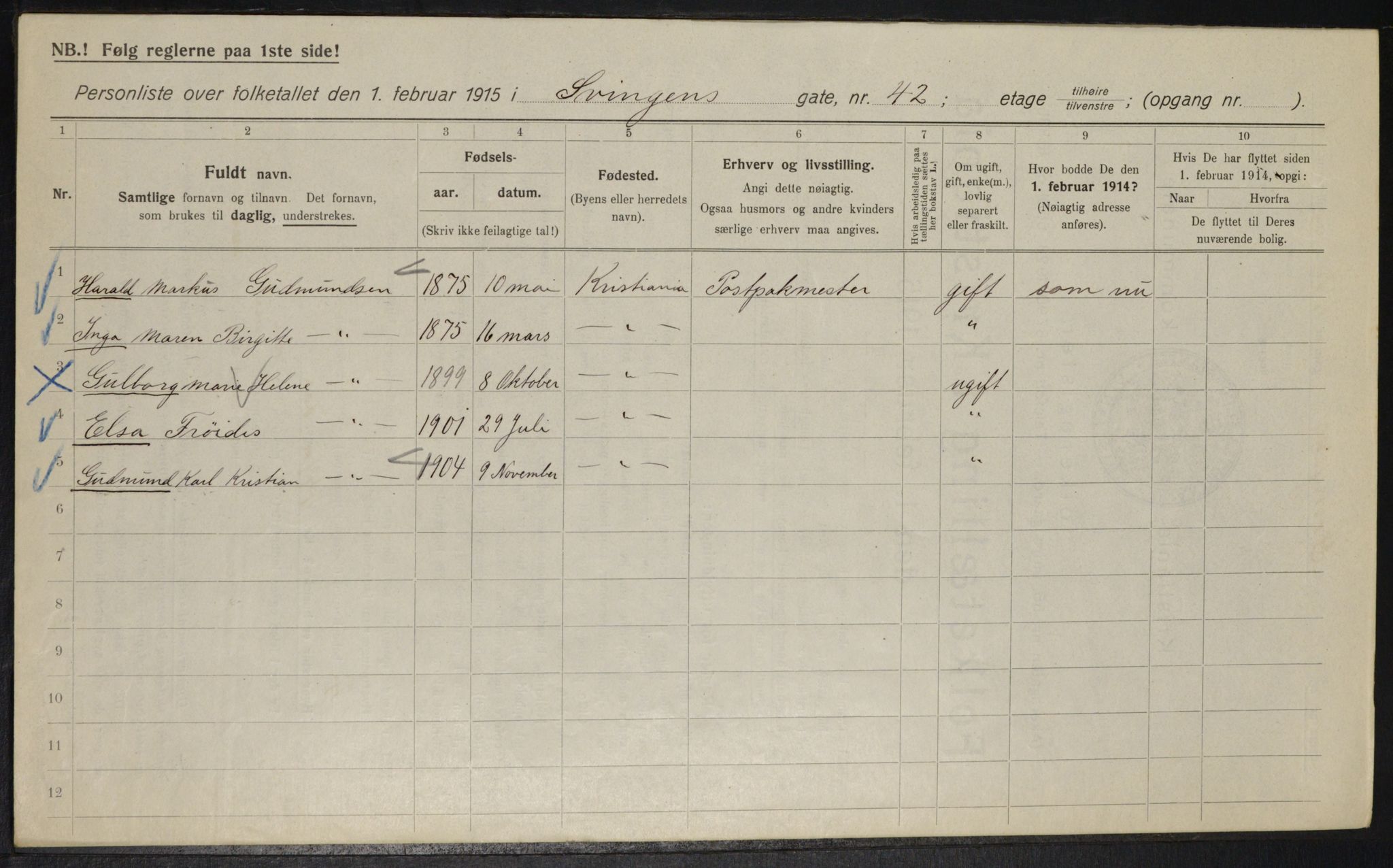 OBA, Kommunal folketelling 1.2.1915 for Kristiania, 1915, s. 106482