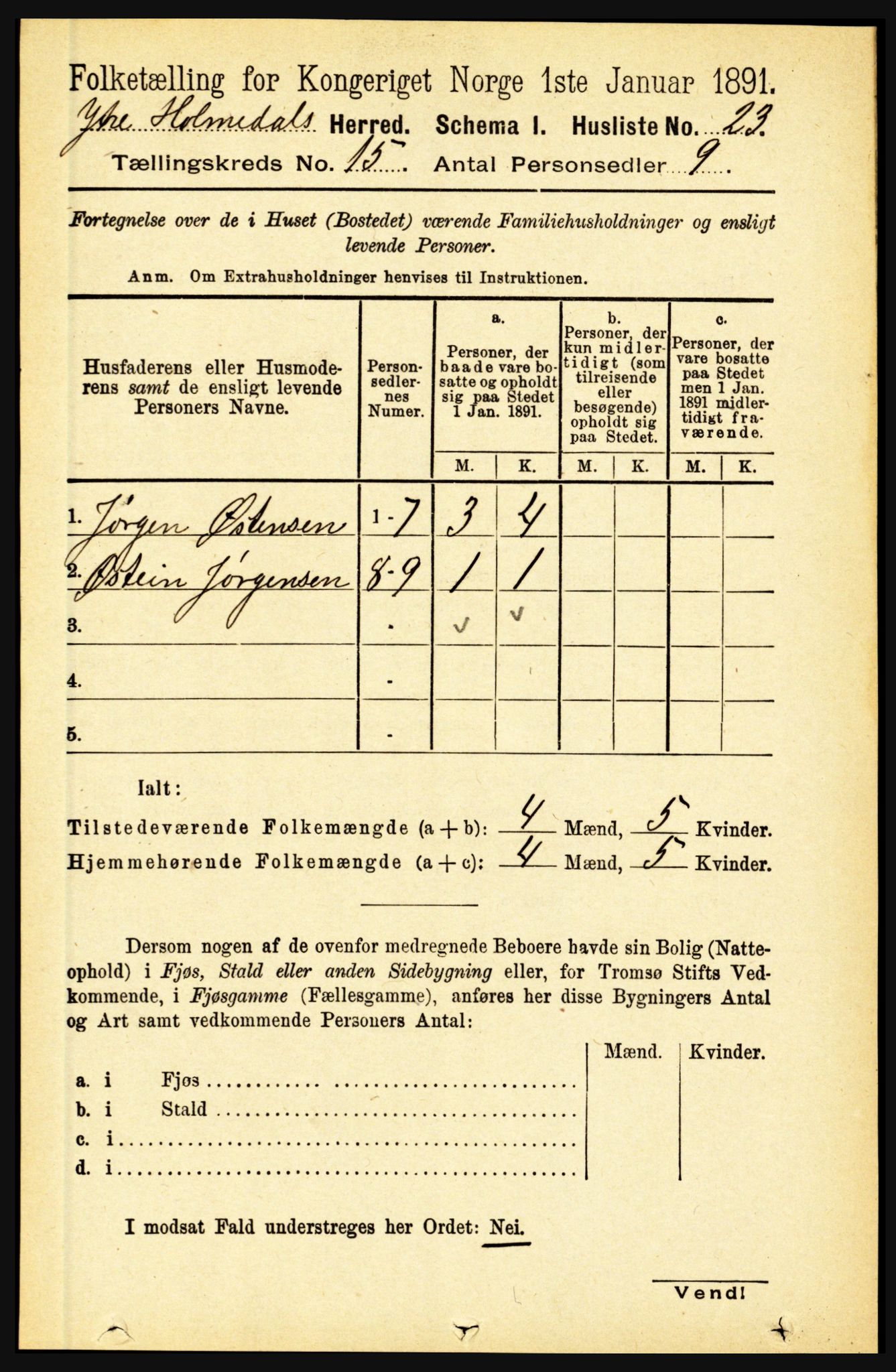 RA, Folketelling 1891 for 1429 Ytre Holmedal herred, 1891, s. 3979