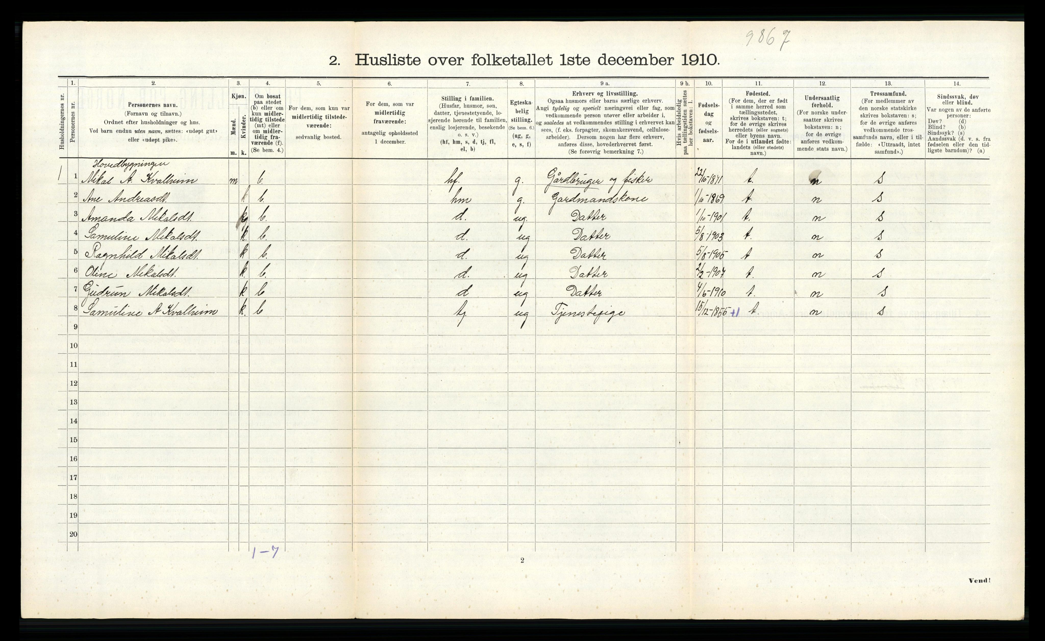 RA, Folketelling 1910 for 1440 Nord-Vågsøy herred, 1910, s. 294