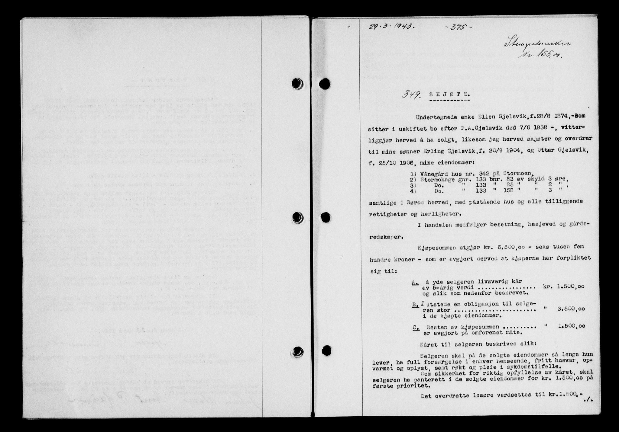 Gauldal sorenskriveri, SAT/A-0014/1/2/2C/L0056: Pantebok nr. 61, 1942-1943, Dagboknr: 349/1943