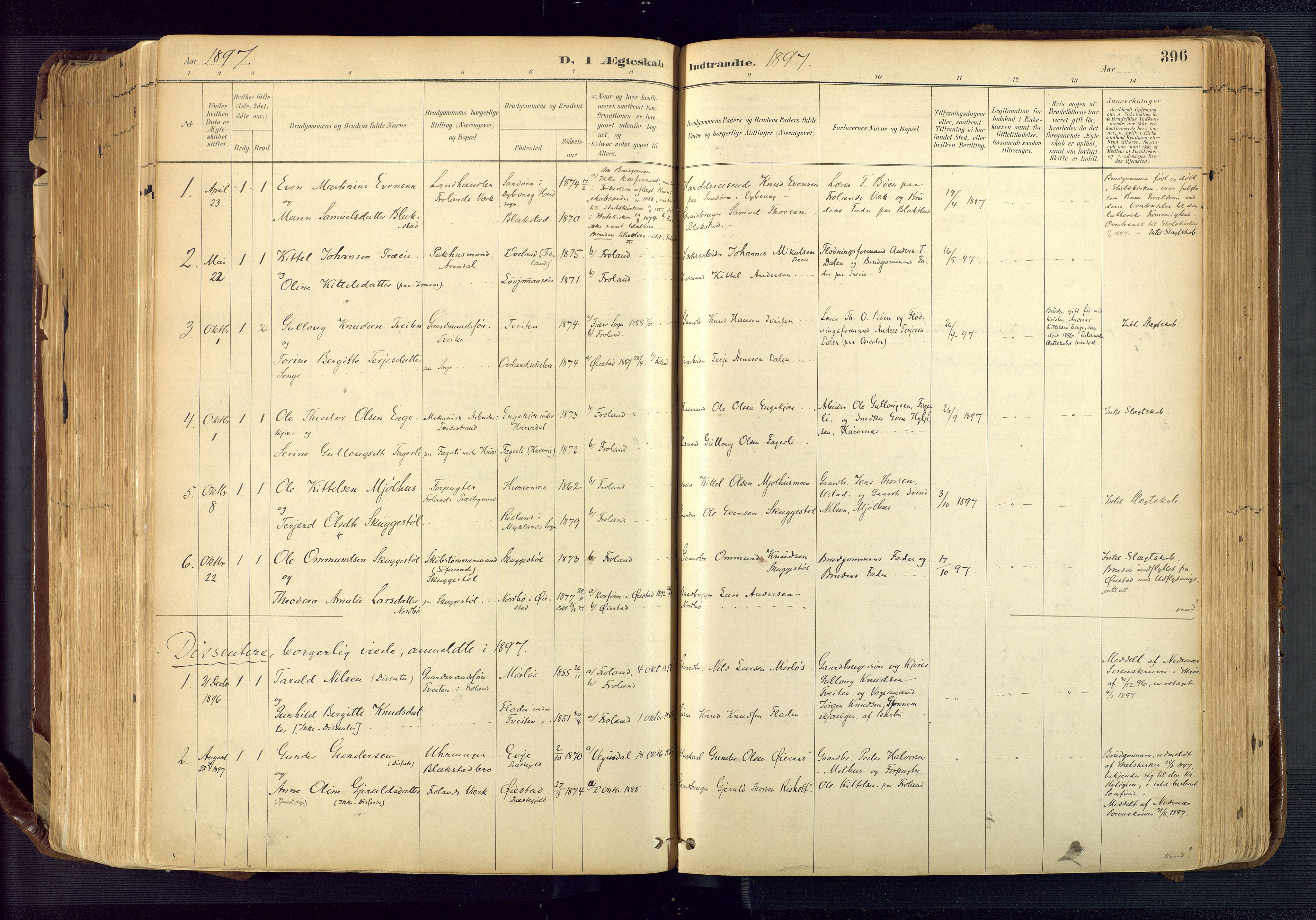 Froland sokneprestkontor, AV/SAK-1111-0013/F/Fa/L0005: Ministerialbok nr. A 5, 1882-1921, s. 396