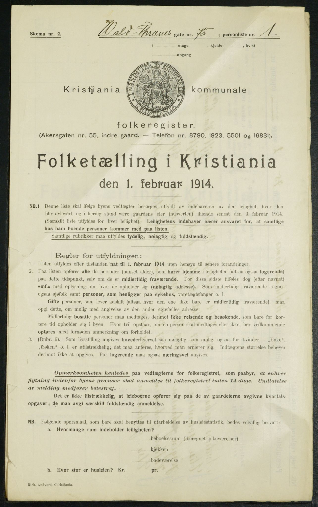 OBA, Kommunal folketelling 1.2.1914 for Kristiania, 1914, s. 128357