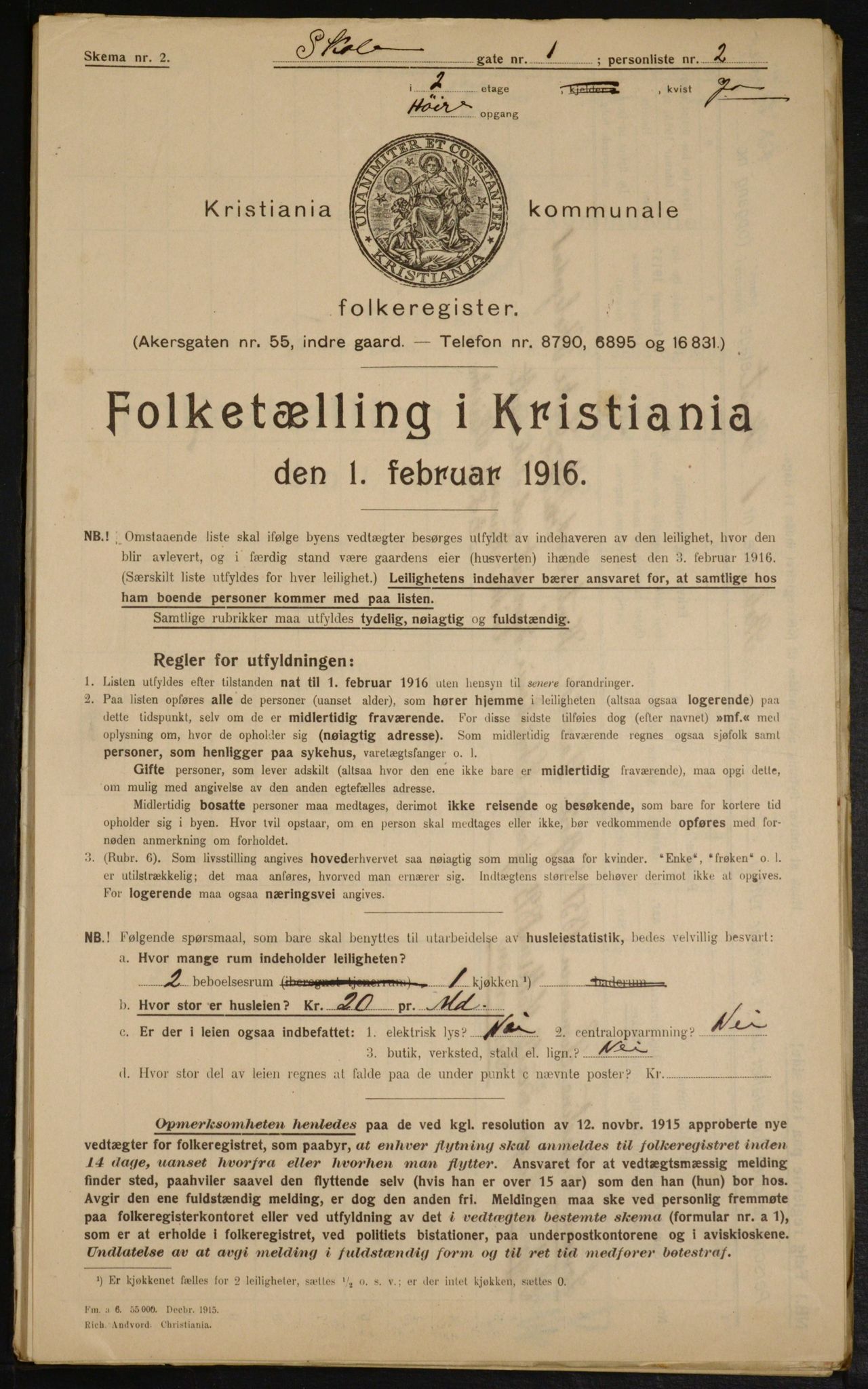 OBA, Kommunal folketelling 1.2.1916 for Kristiania, 1916, s. 98633