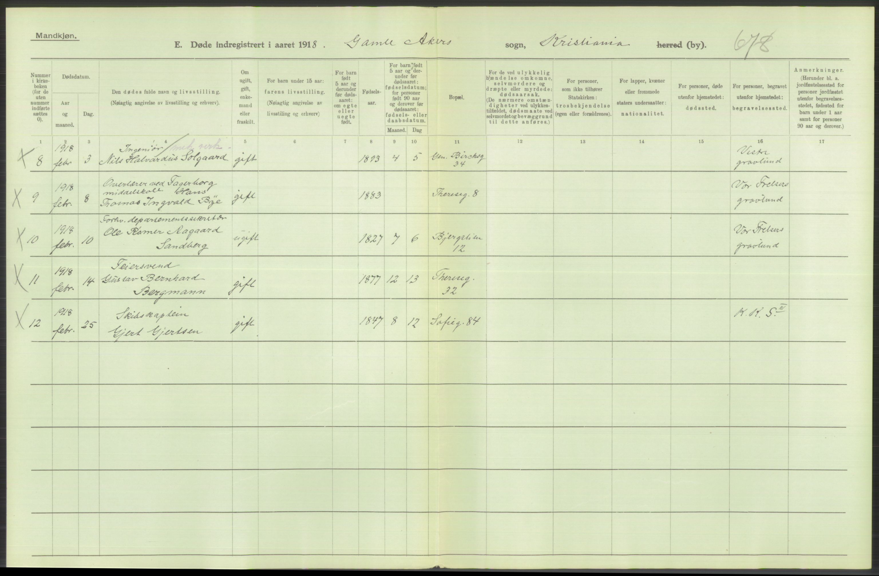 Statistisk sentralbyrå, Sosiodemografiske emner, Befolkning, AV/RA-S-2228/D/Df/Dfb/Dfbh/L0010: Kristiania: Døde, 1918, s. 314