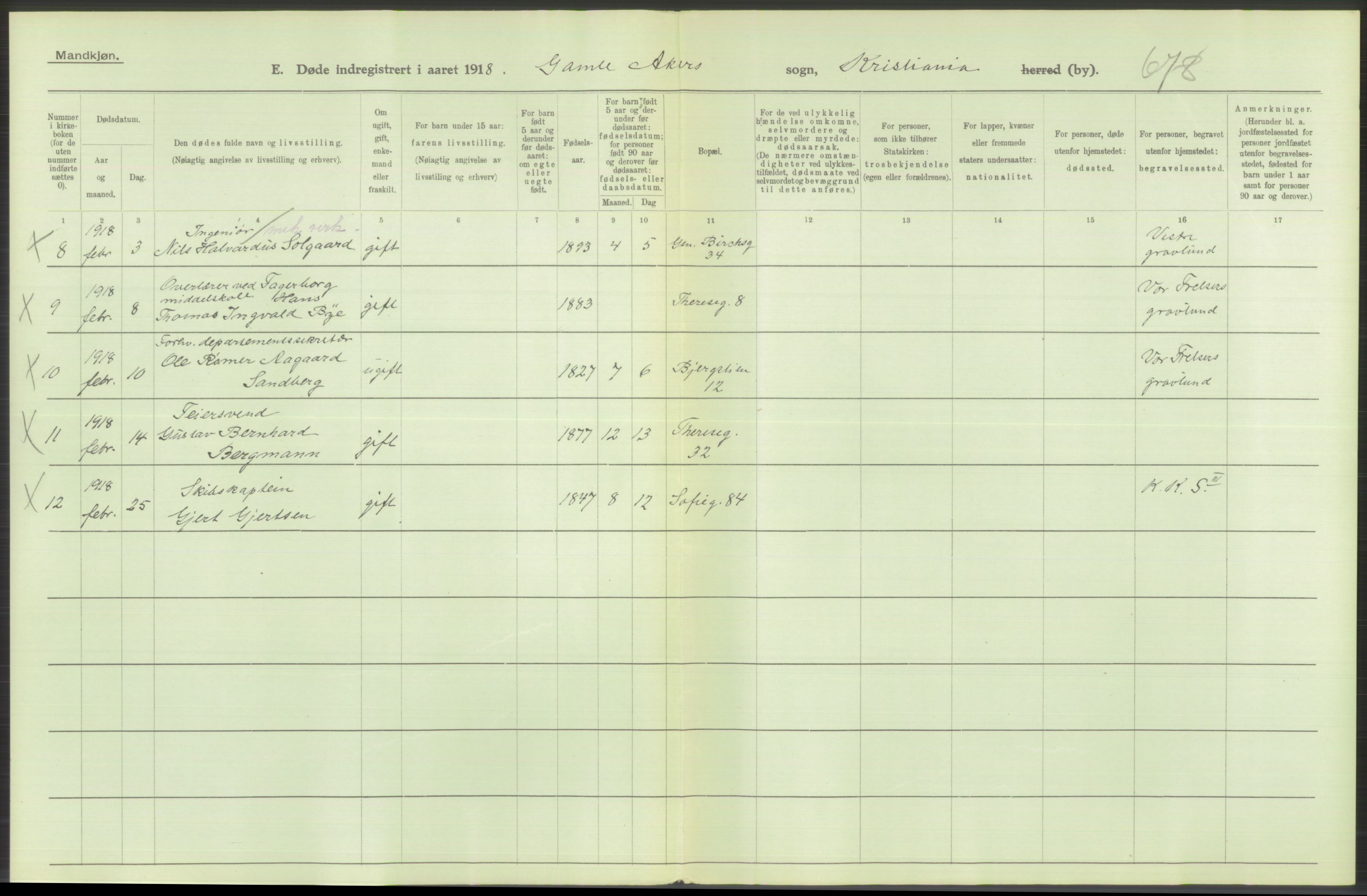 Statistisk sentralbyrå, Sosiodemografiske emner, Befolkning, RA/S-2228/D/Df/Dfb/Dfbh/L0010: Kristiania: Døde, 1918, s. 314