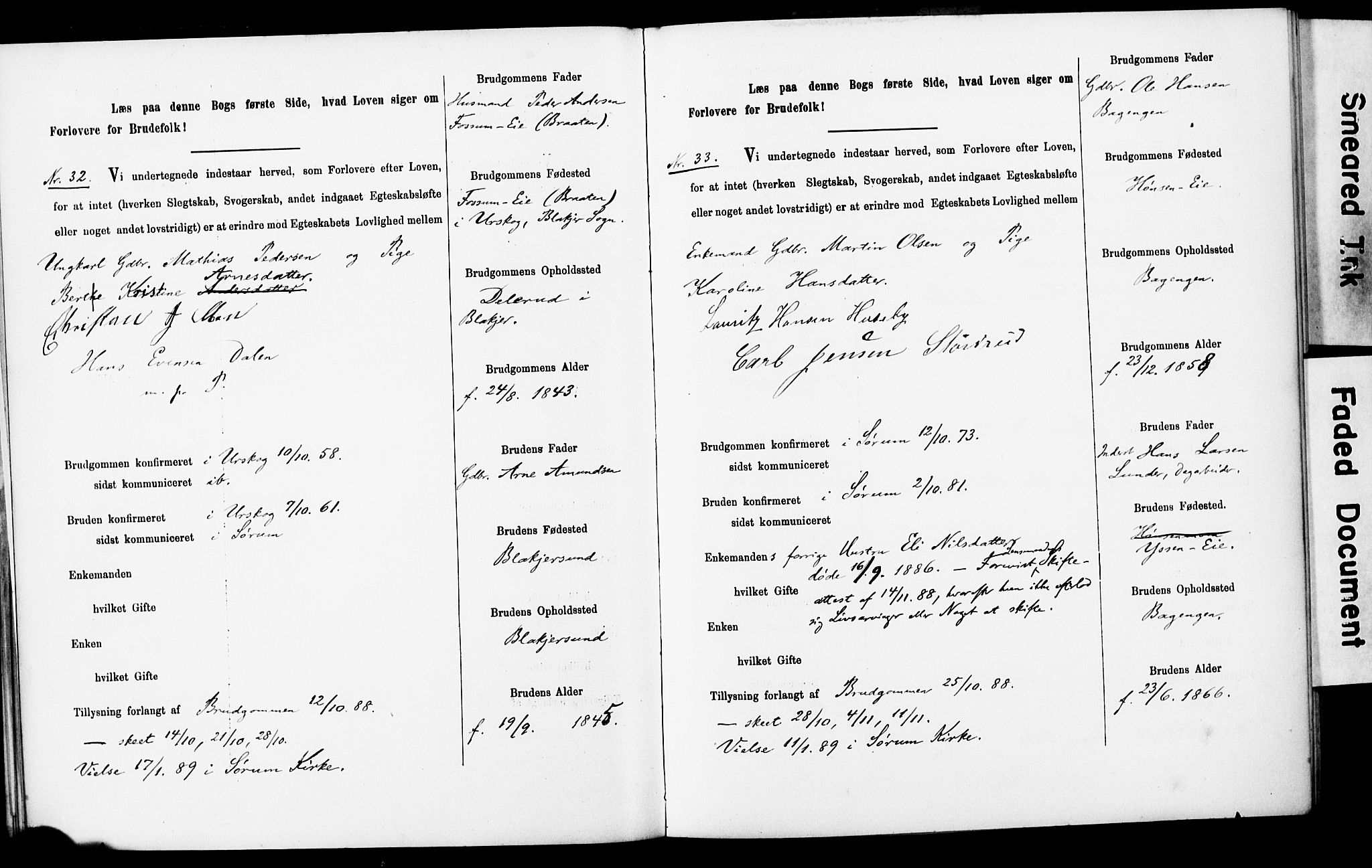 Sørum prestekontor Kirkebøker, AV/SAO-A-10303/H/Ha/L0001: Lysningsprotokoll nr. 1, 1887-1890