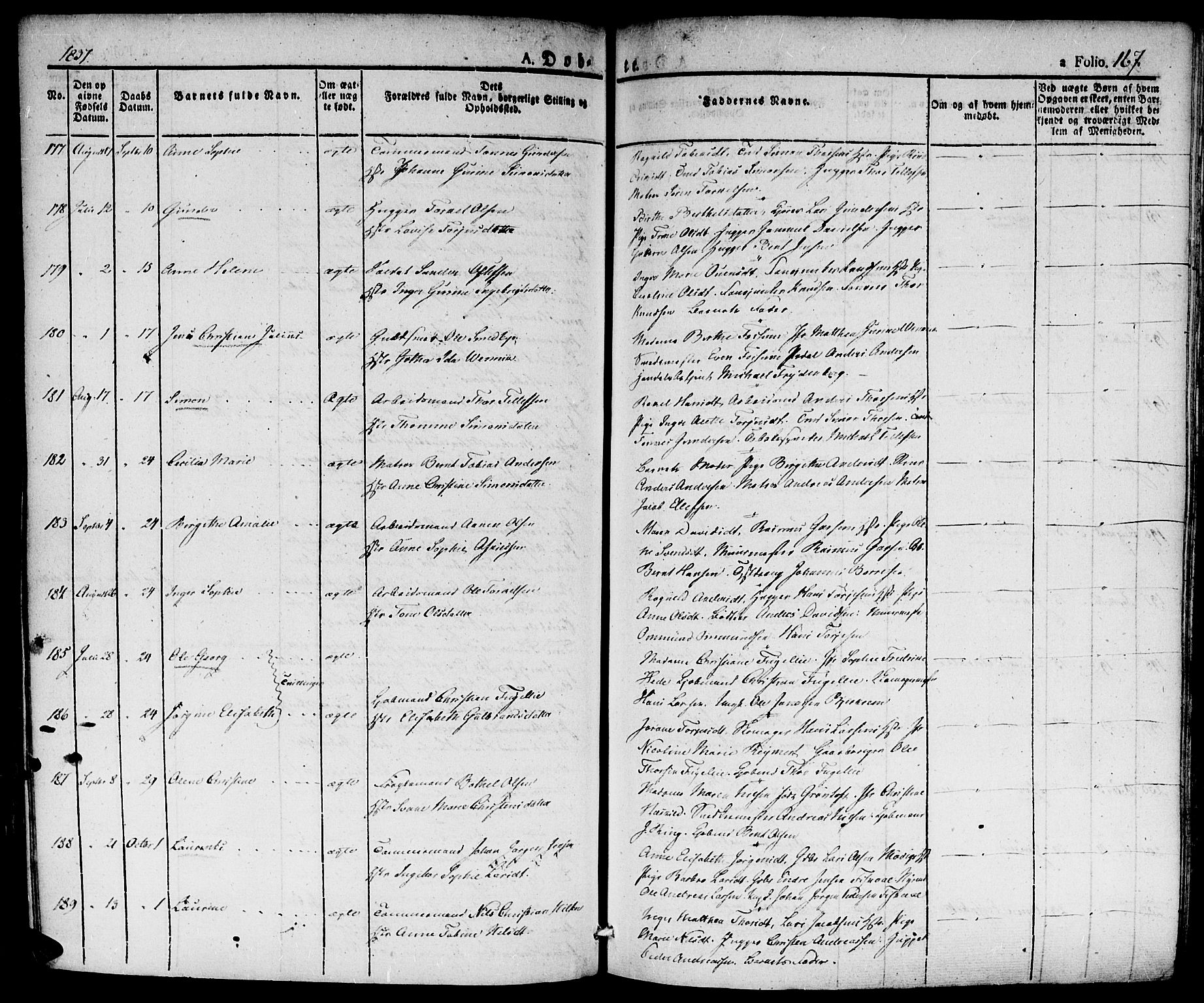 Kristiansand domprosti, AV/SAK-1112-0006/F/Fa/L0011: Ministerialbok nr. A 11, 1827-1841, s. 167