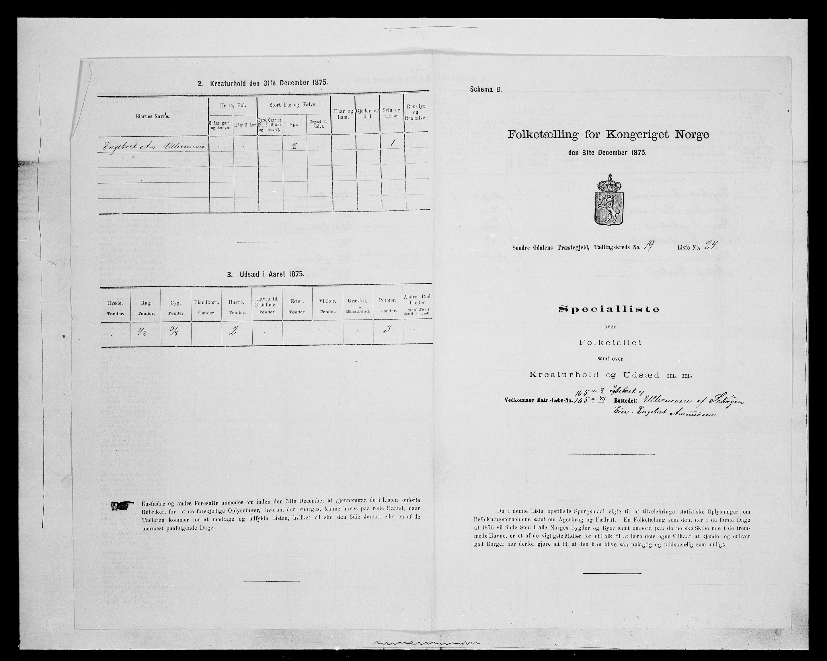 SAH, Folketelling 1875 for 0419P Sør-Odal prestegjeld, 1875, s. 1612