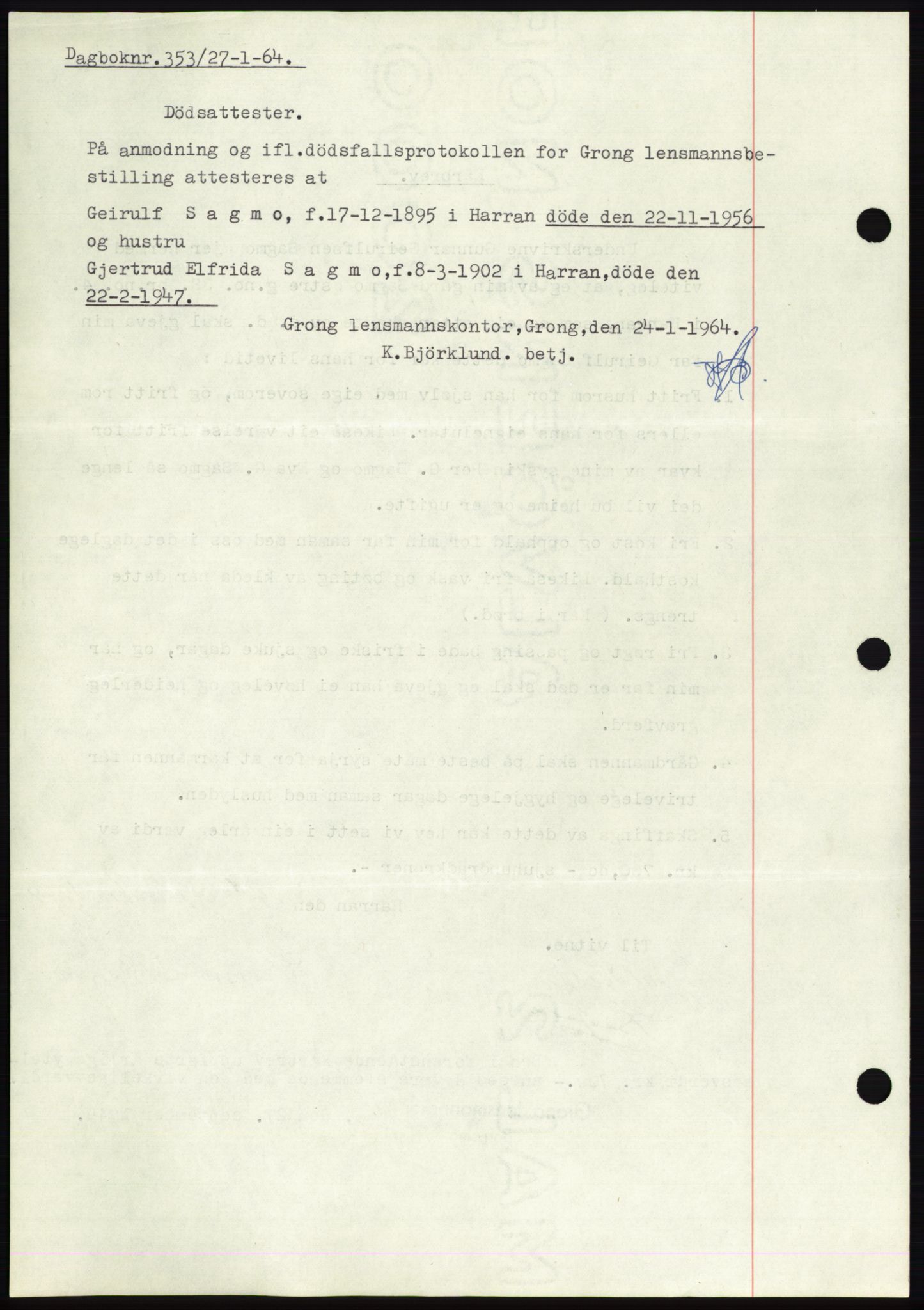 Namdal sorenskriveri, SAT/A-4133/1/2/2C: Pantebok nr. -, 1949-1949, Dagboknr: 353/1949