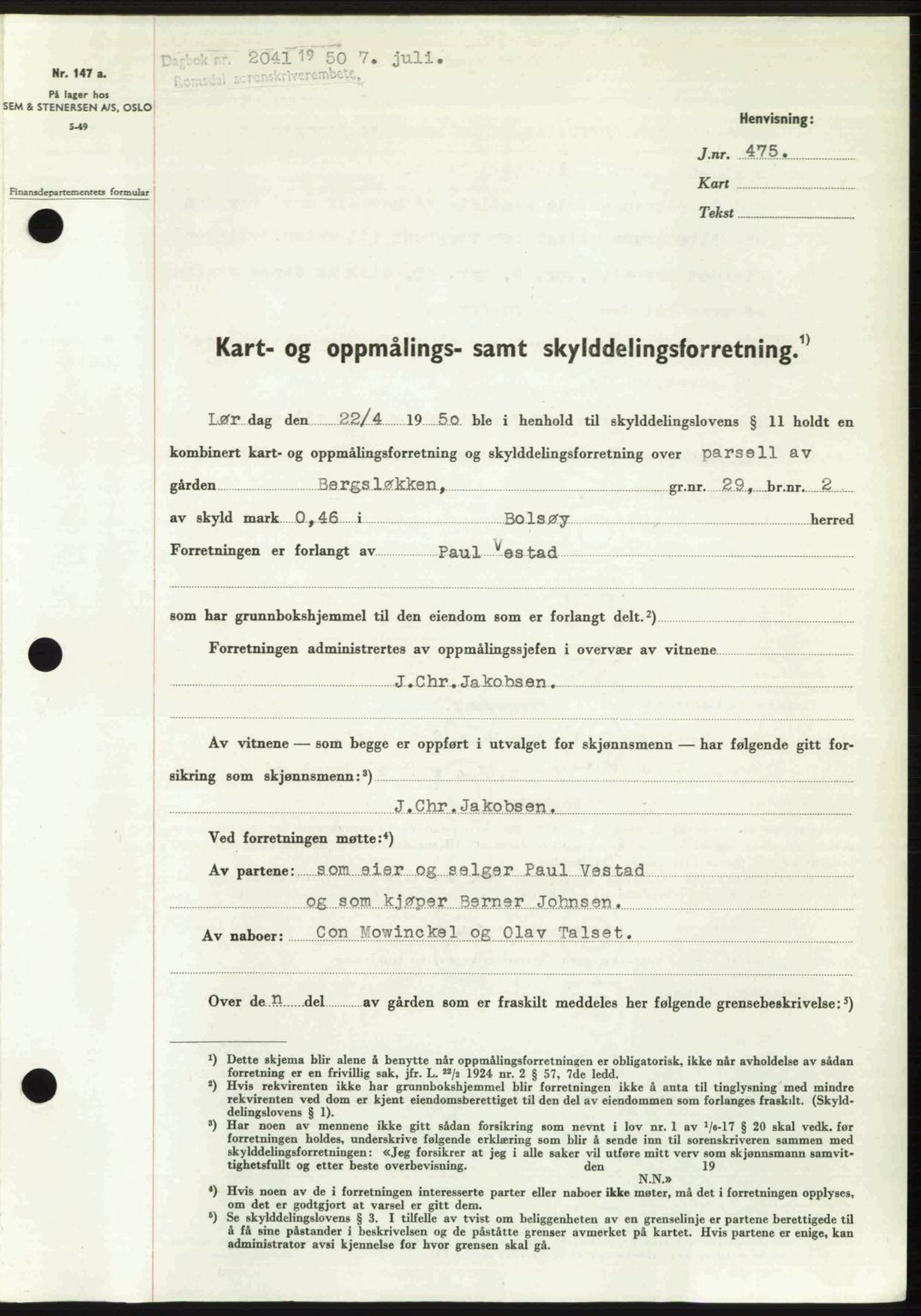 Romsdal sorenskriveri, SAT/A-4149/1/2/2C: Pantebok nr. A33, 1950-1950, Dagboknr: 2041/1950