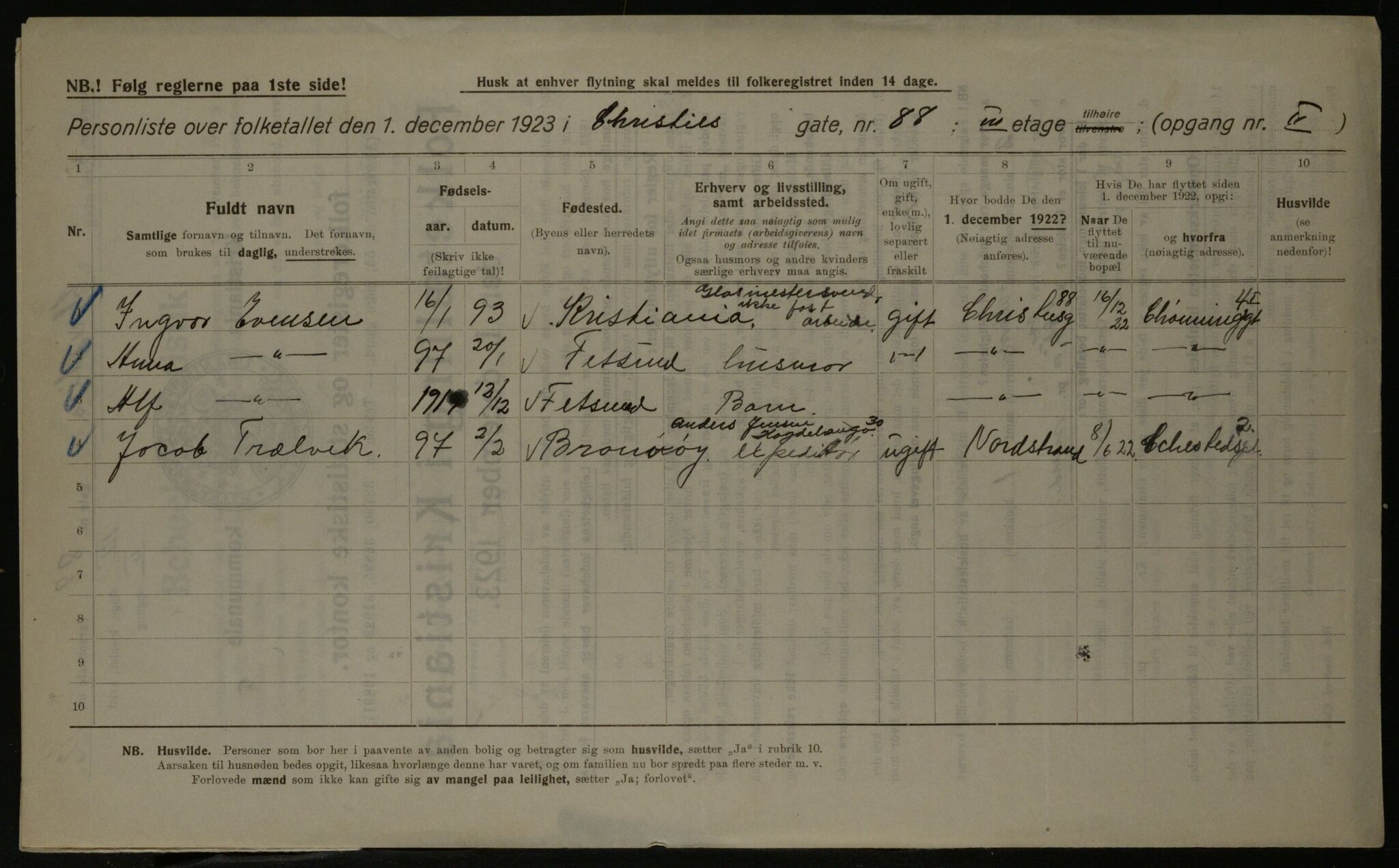 OBA, Kommunal folketelling 1.12.1923 for Kristiania, 1923, s. 14407