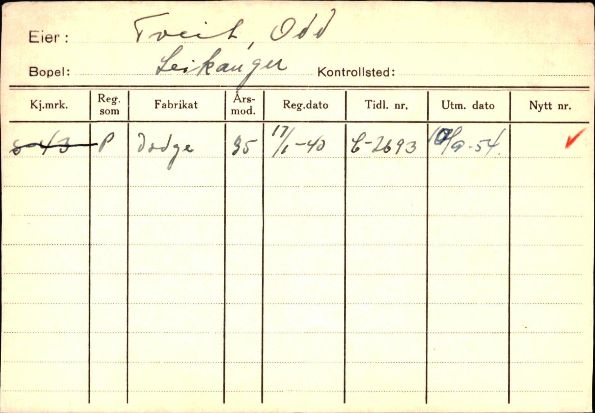 Statens vegvesen, Sogn og Fjordane vegkontor, AV/SAB-A-5301/4/F/L0126: Eigarregister Fjaler M-Å. Leikanger A-Å, 1945-1975, s. 2362