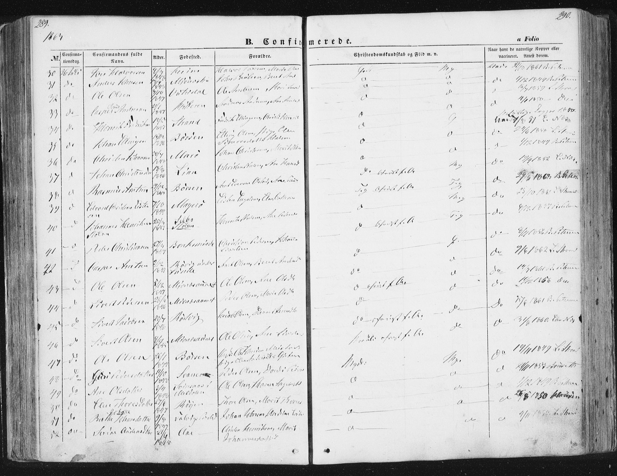 Ministerialprotokoller, klokkerbøker og fødselsregistre - Sør-Trøndelag, SAT/A-1456/630/L0494: Ministerialbok nr. 630A07, 1852-1868, s. 289-290