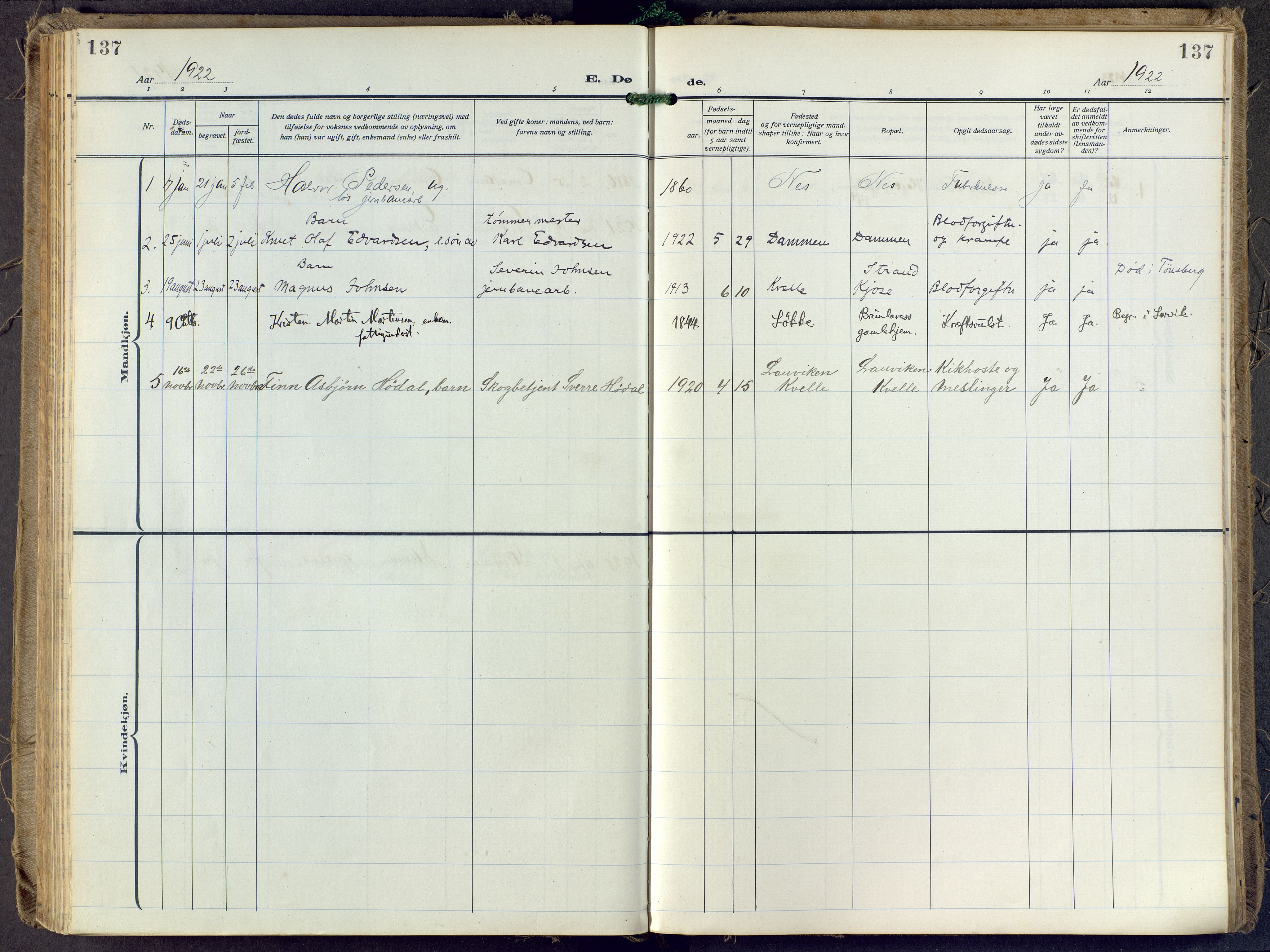 Brunlanes kirkebøker, SAKO/A-342/F/Fd/L0002: Ministerialbok nr. IV 2, 1918-1958, s. 137