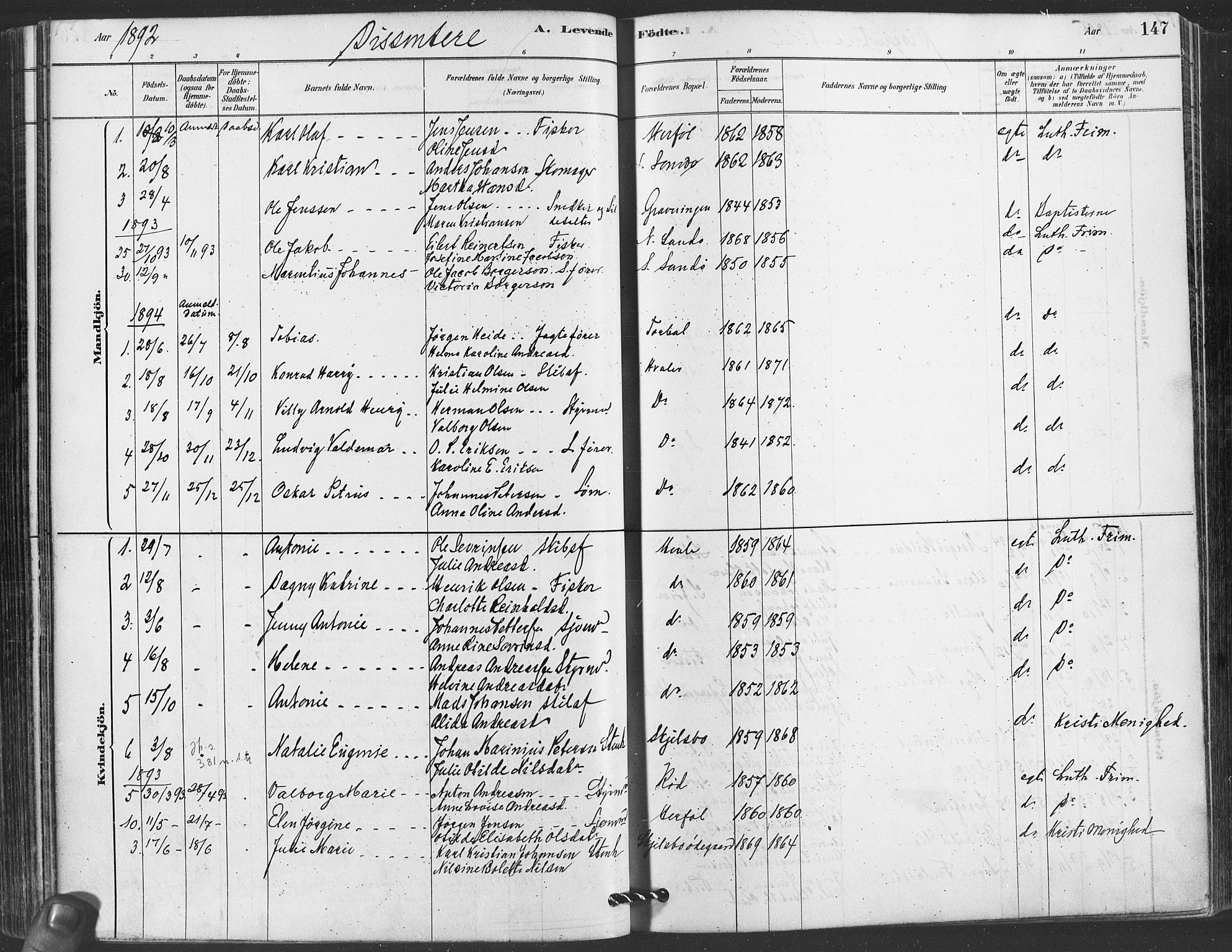 Hvaler prestekontor Kirkebøker, AV/SAO-A-2001/F/Fa/L0008: Ministerialbok nr. I 8, 1878-1895, s. 147
