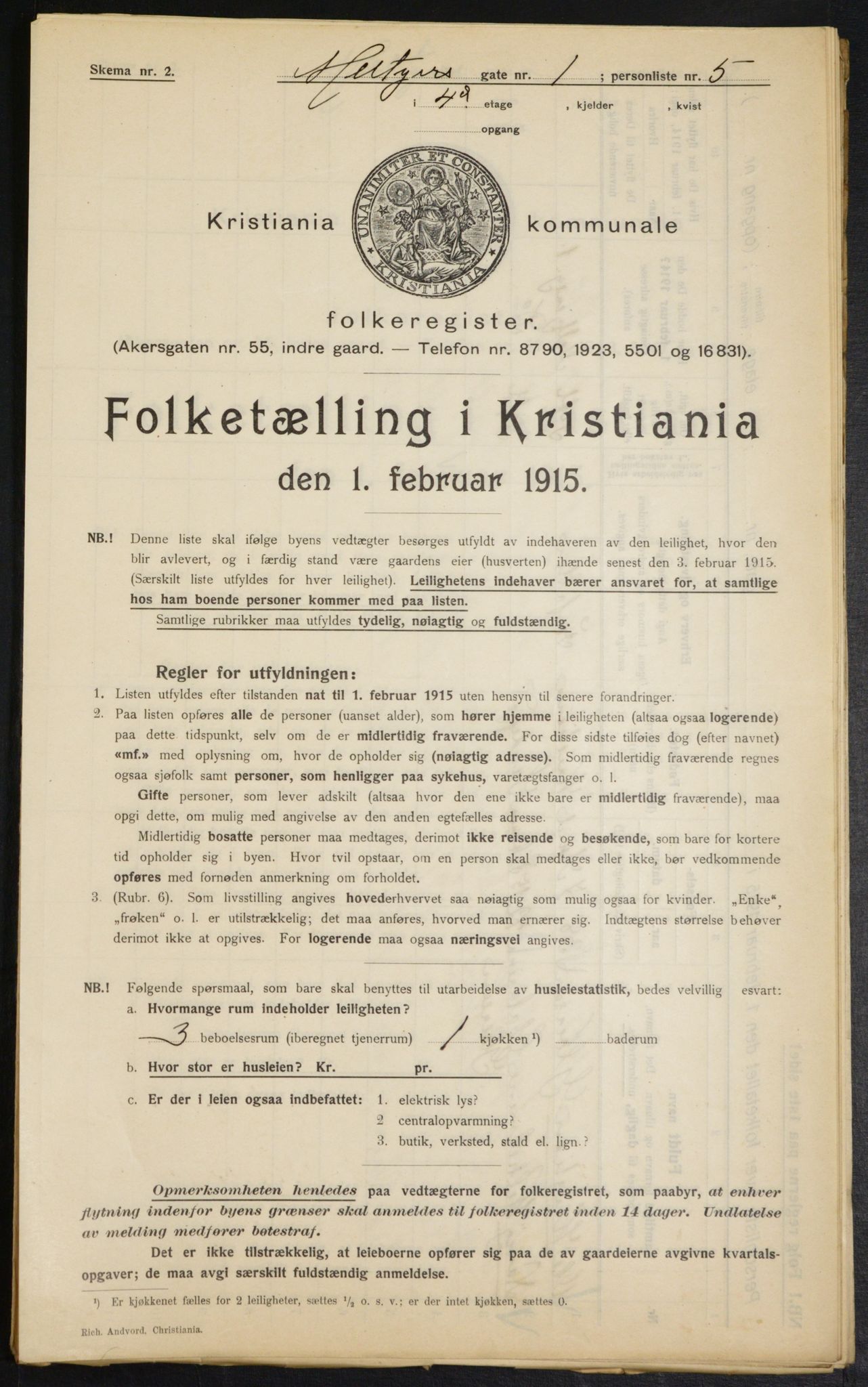 OBA, Kommunal folketelling 1.2.1915 for Kristiania, 1915, s. 64557